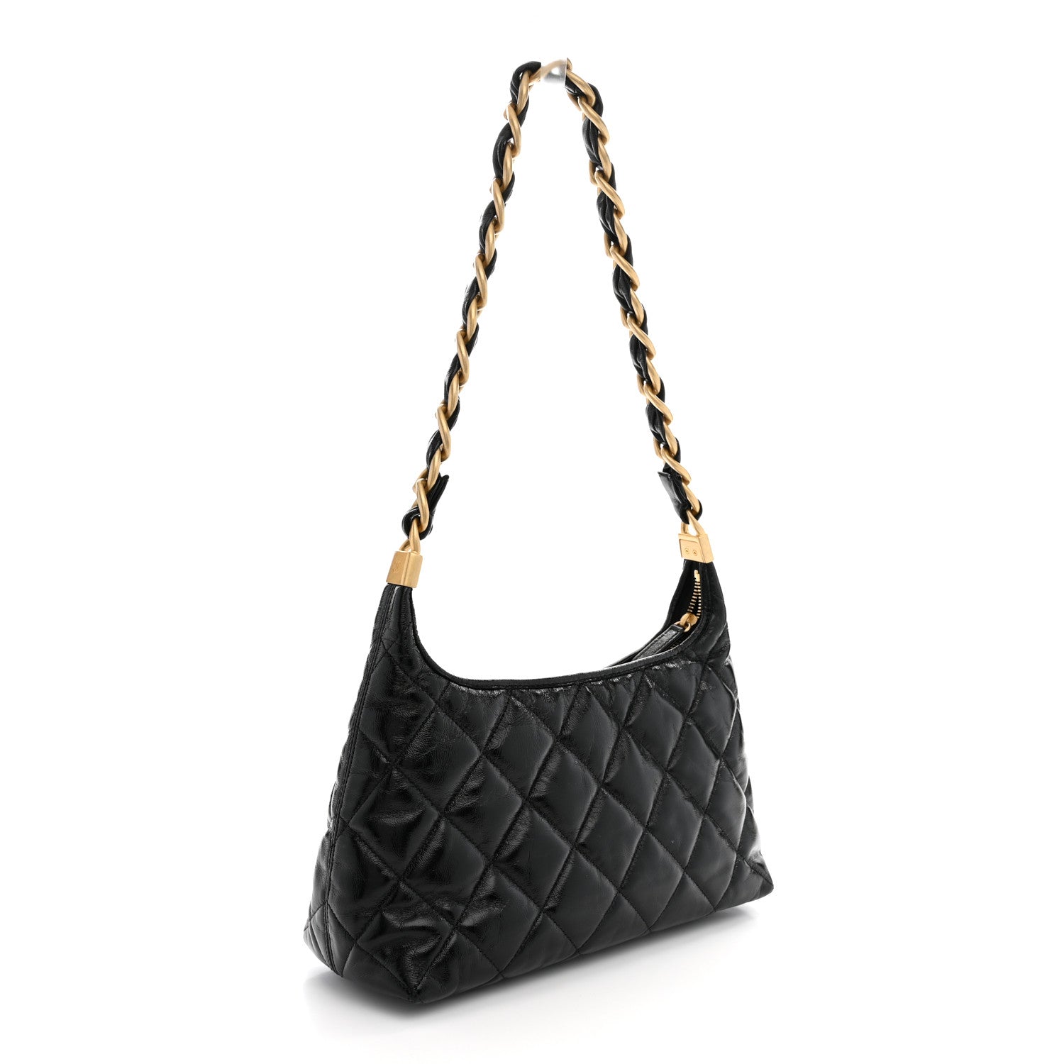 Shiny Crumpled Lambskin Quilted CC Funky Town Hobo Black — view 3