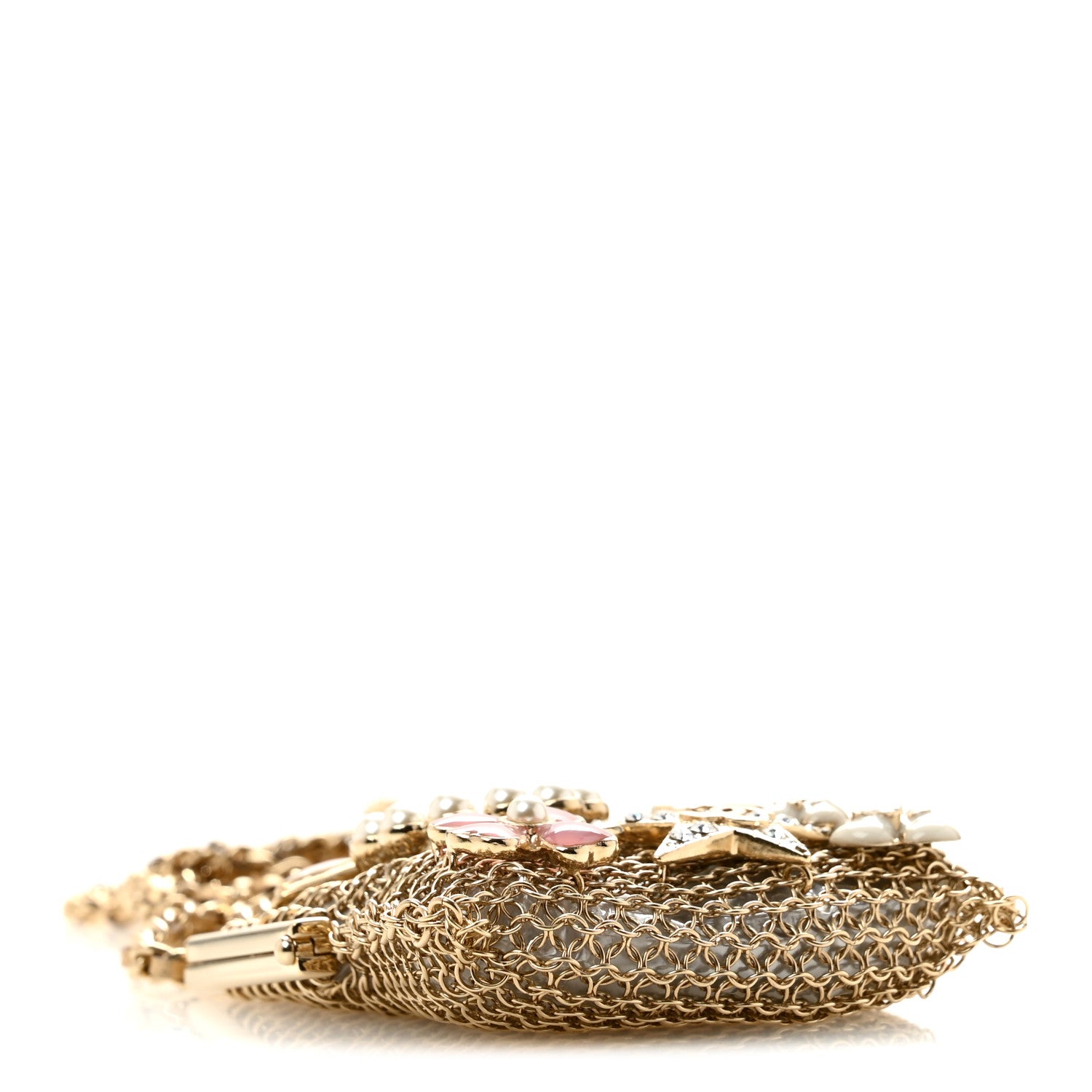 Metal Pearl Enamel Kiss Lock Chain Mail Charm Clutch Gold — view 4