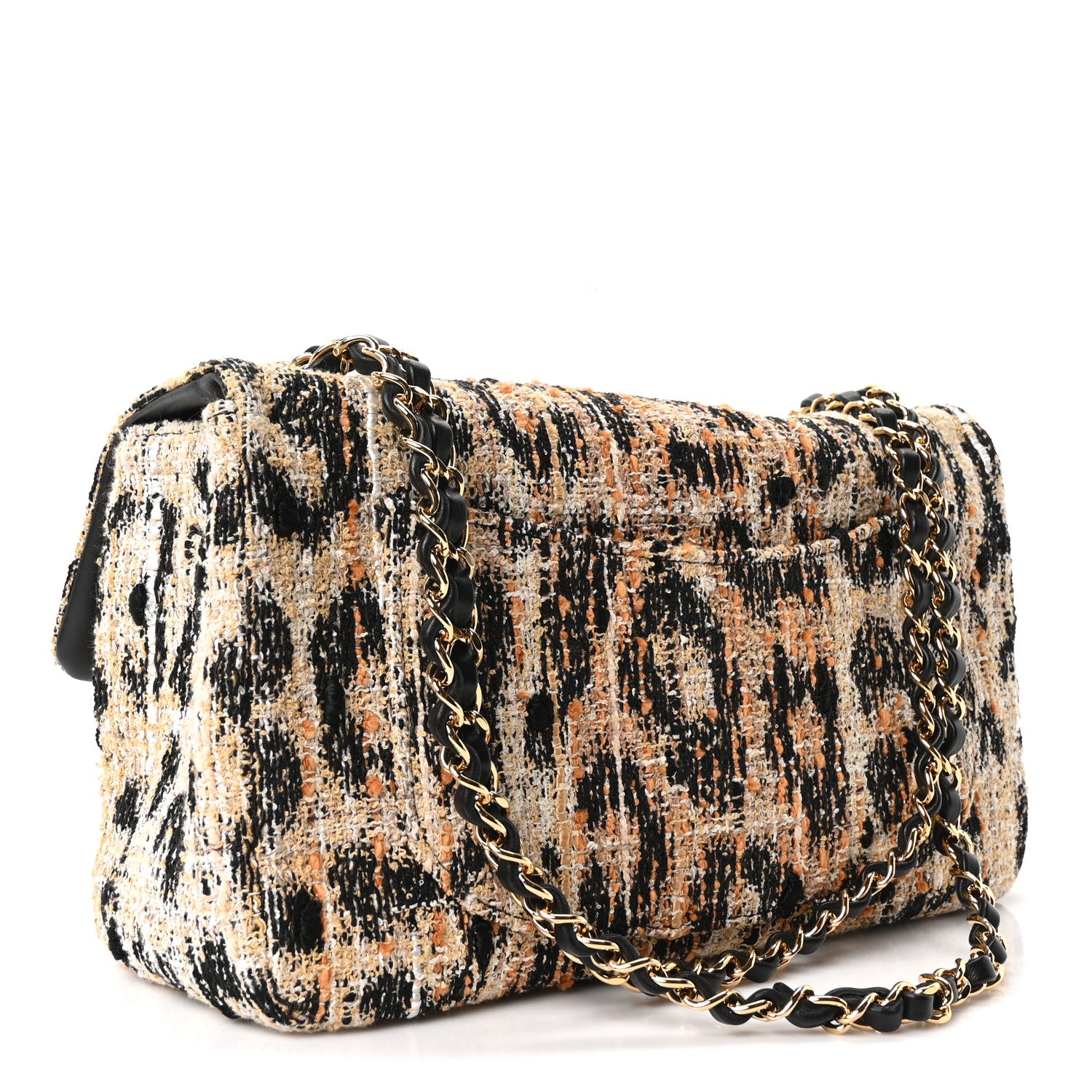 Tweed Mixed Fibers Leopard Print Small Souplissimo Maxi Flap Brown Black White — view 3