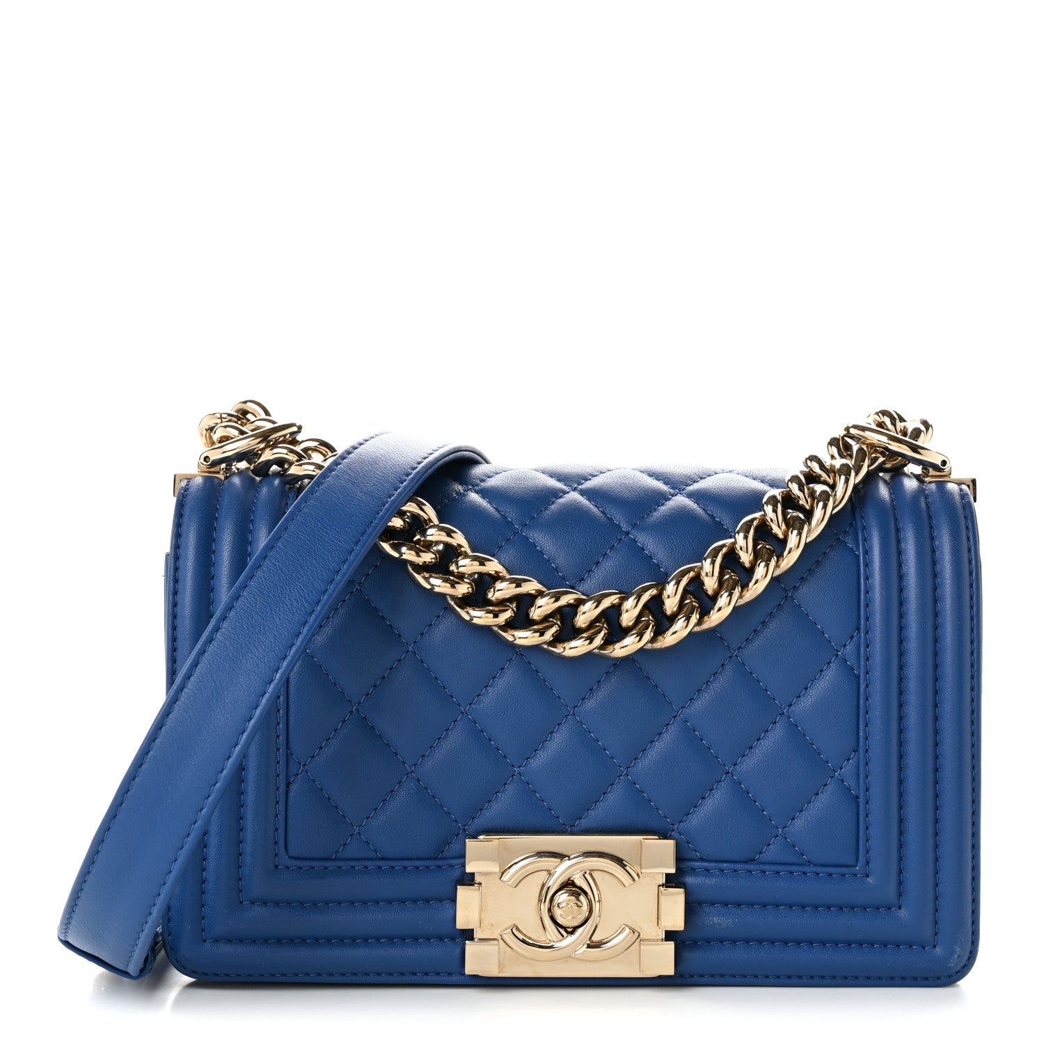 Lambskin Quilted Small Boy Flap Blue