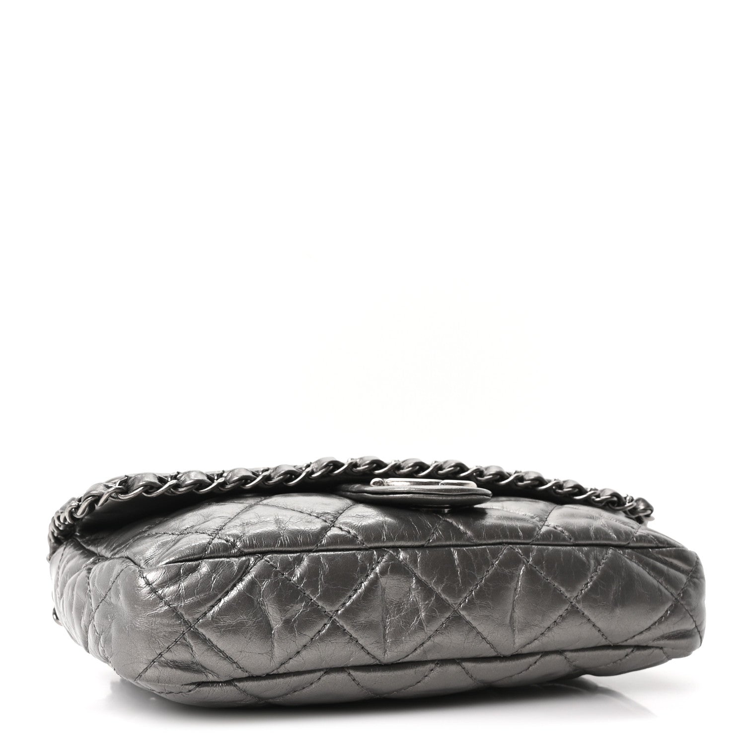 Metallic Calfskin Quilted Medium Chain Me Flap Grey — view 4
