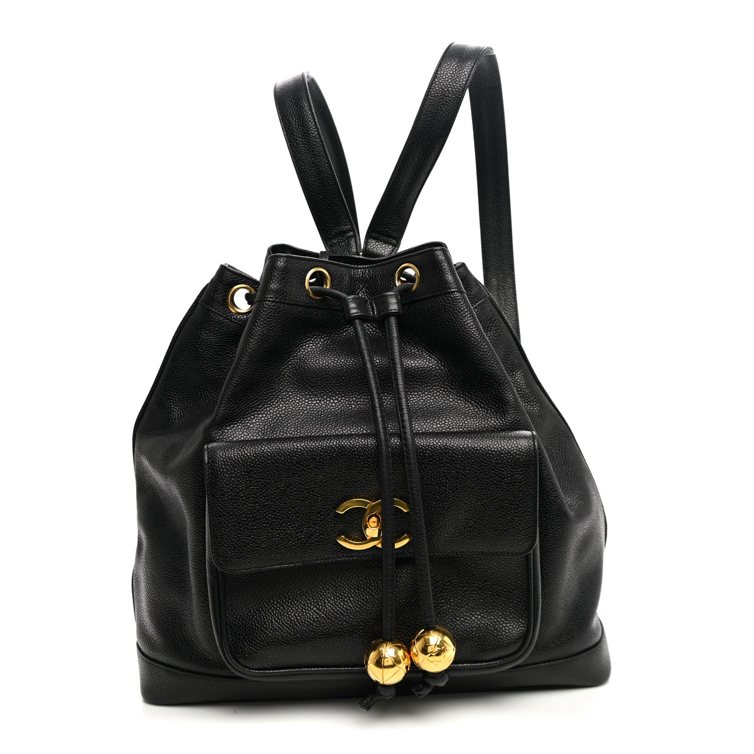 Caviar Drawstring Backpack Bag Black