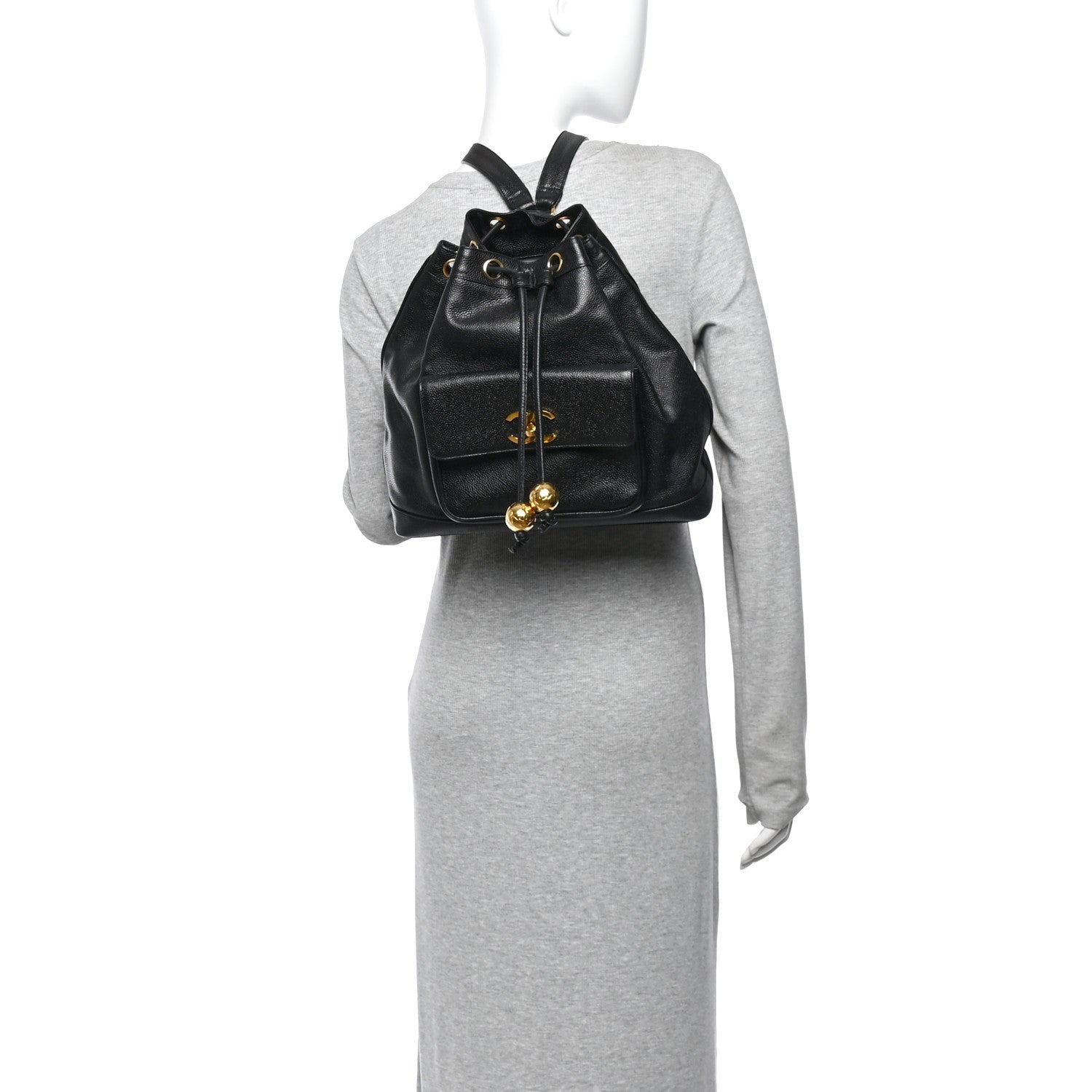 Caviar Drawstring Backpack Bag Black — view 2