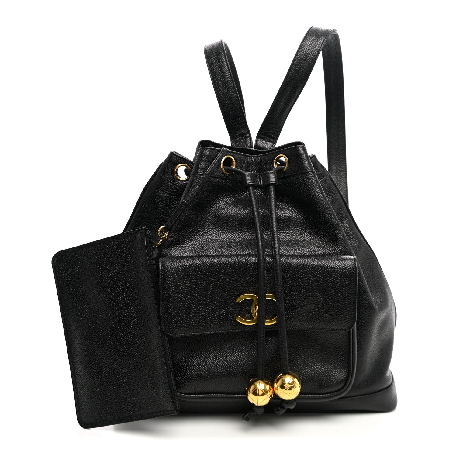 Caviar Drawstring Backpack Bag Black — view 3
