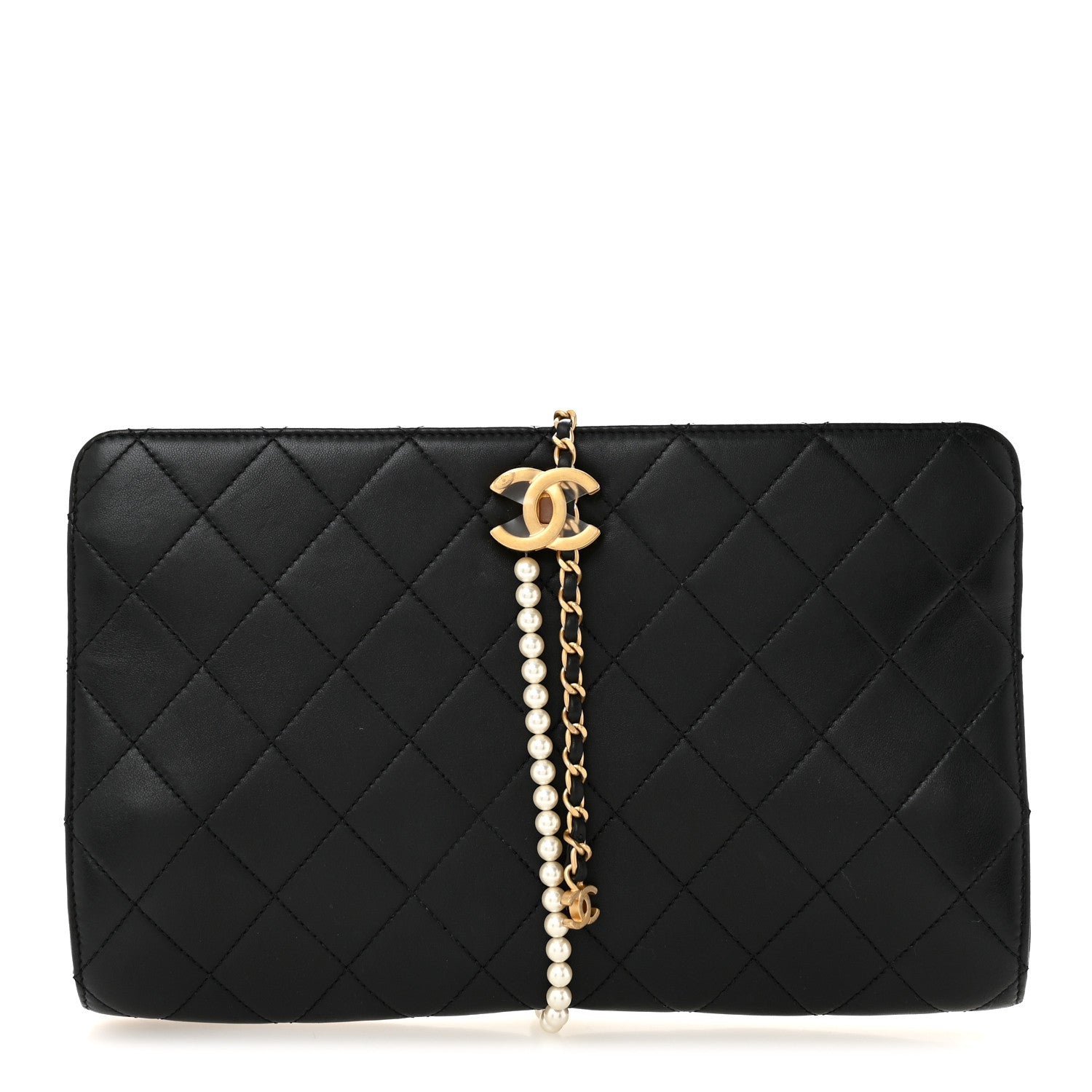 Lambskin Quilted Pearl Clutch Black
