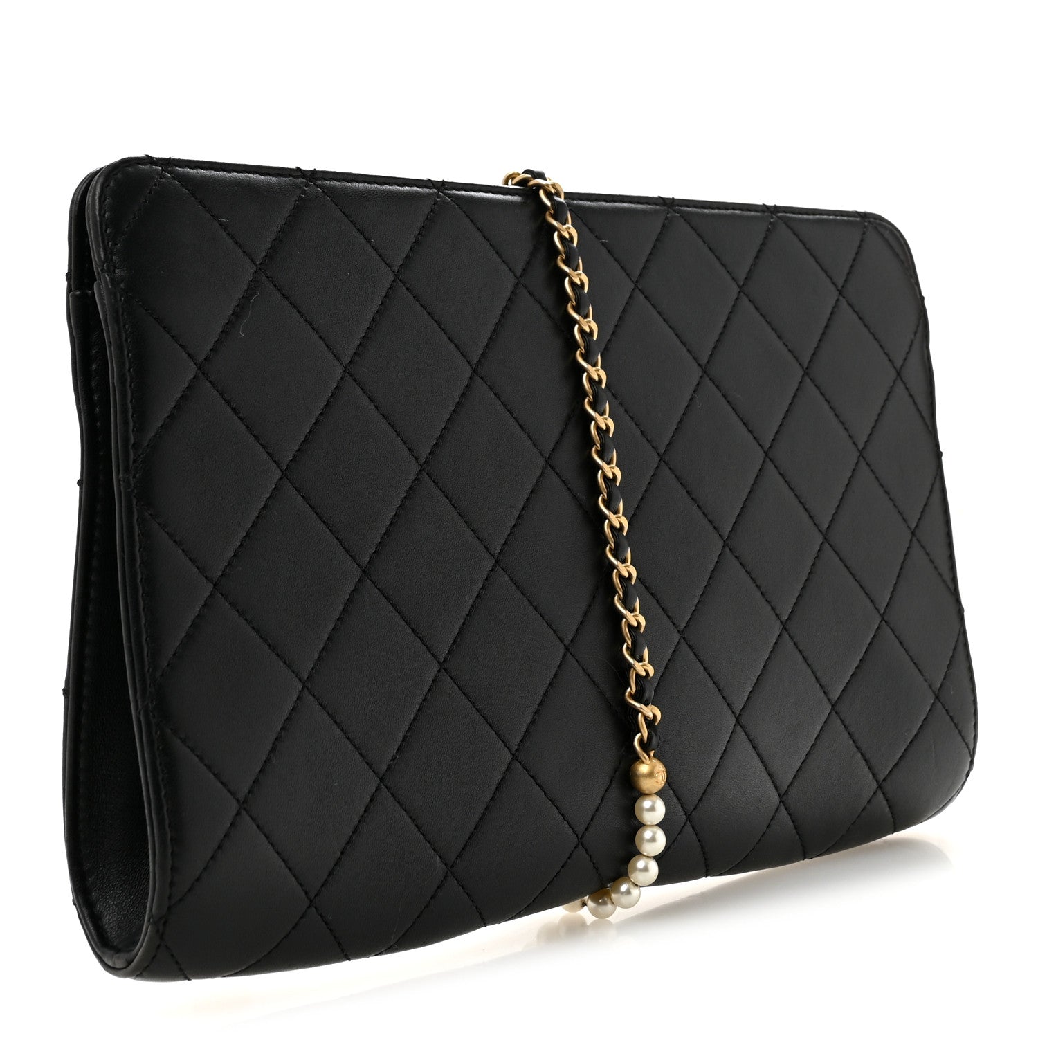 Lambskin Quilted Pearl Clutch Black — view 3