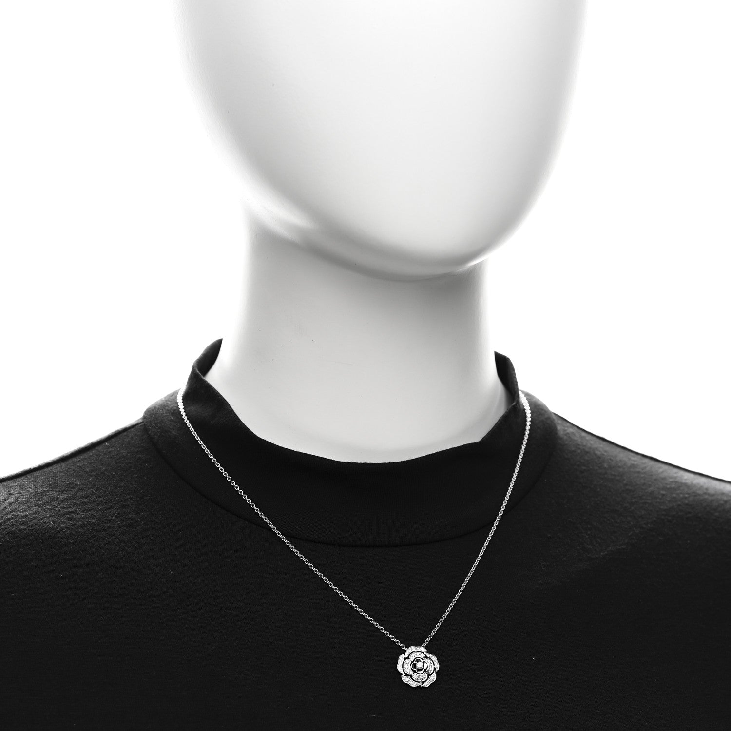 18K White Gold Diamond Bouton de Camelia Pendant Necklace — view 2
