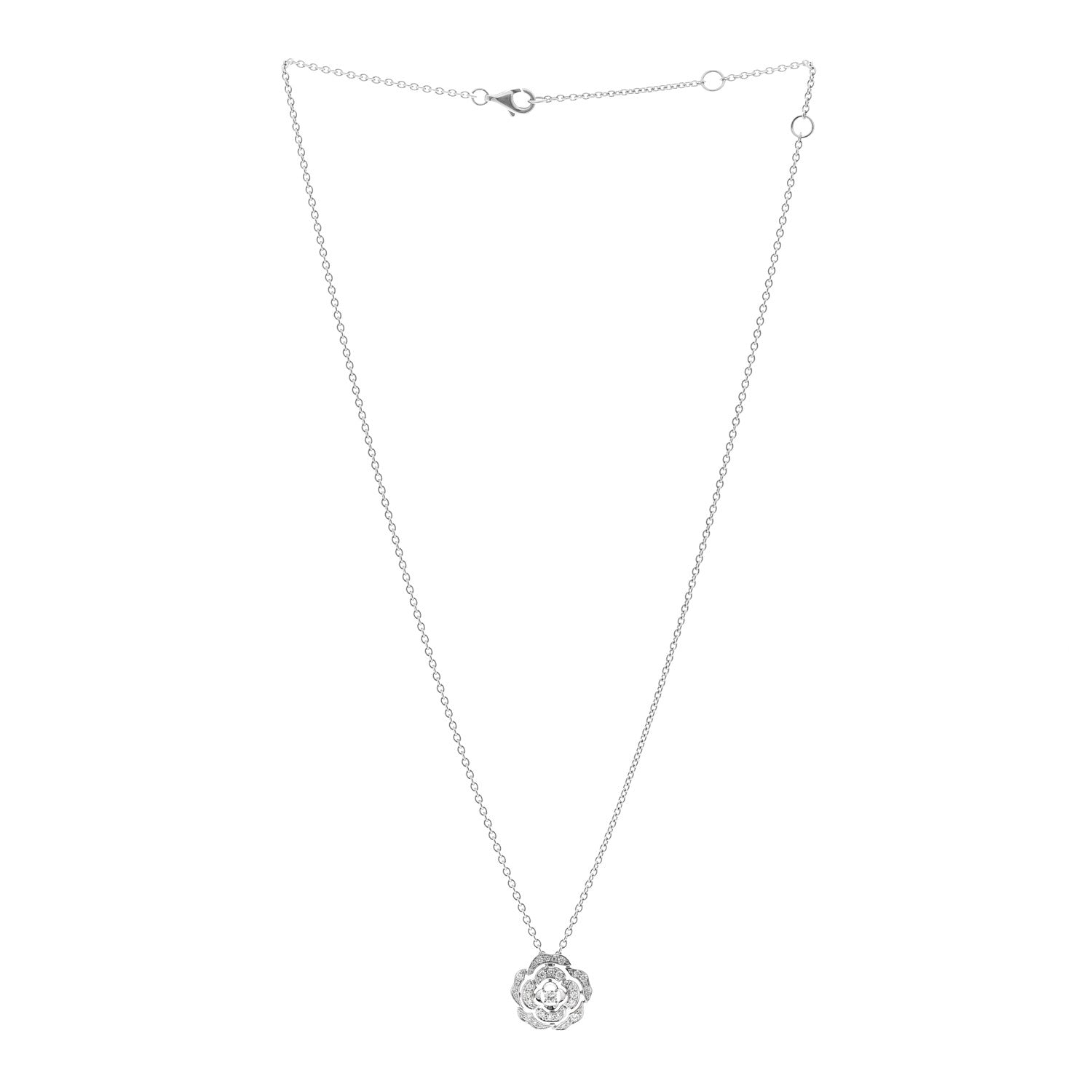 18K White Gold Diamond Bouton de Camelia Pendant Necklace — view 3
