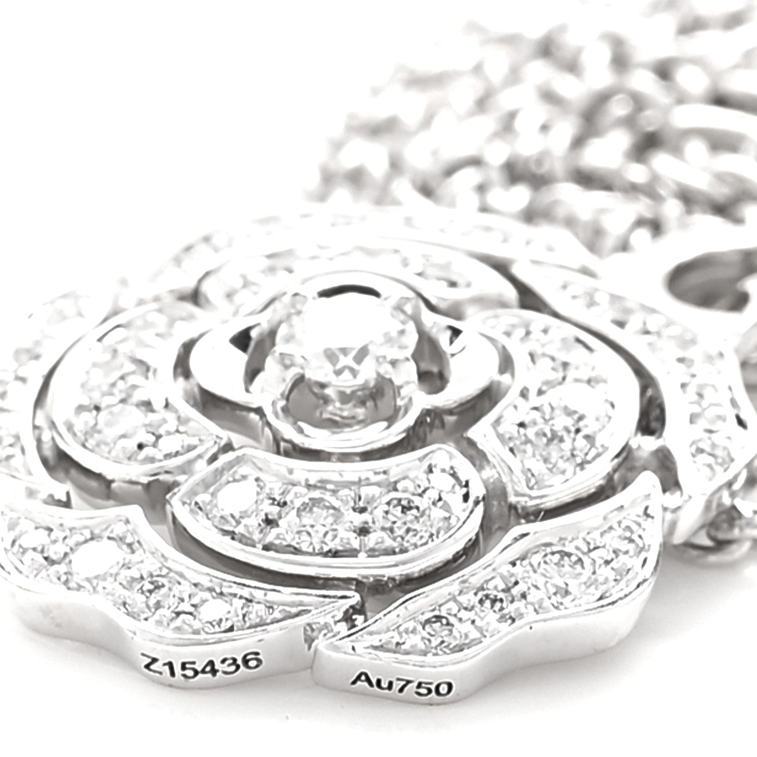18K White Gold Diamond Bouton de Camelia Pendant Necklace — view 5