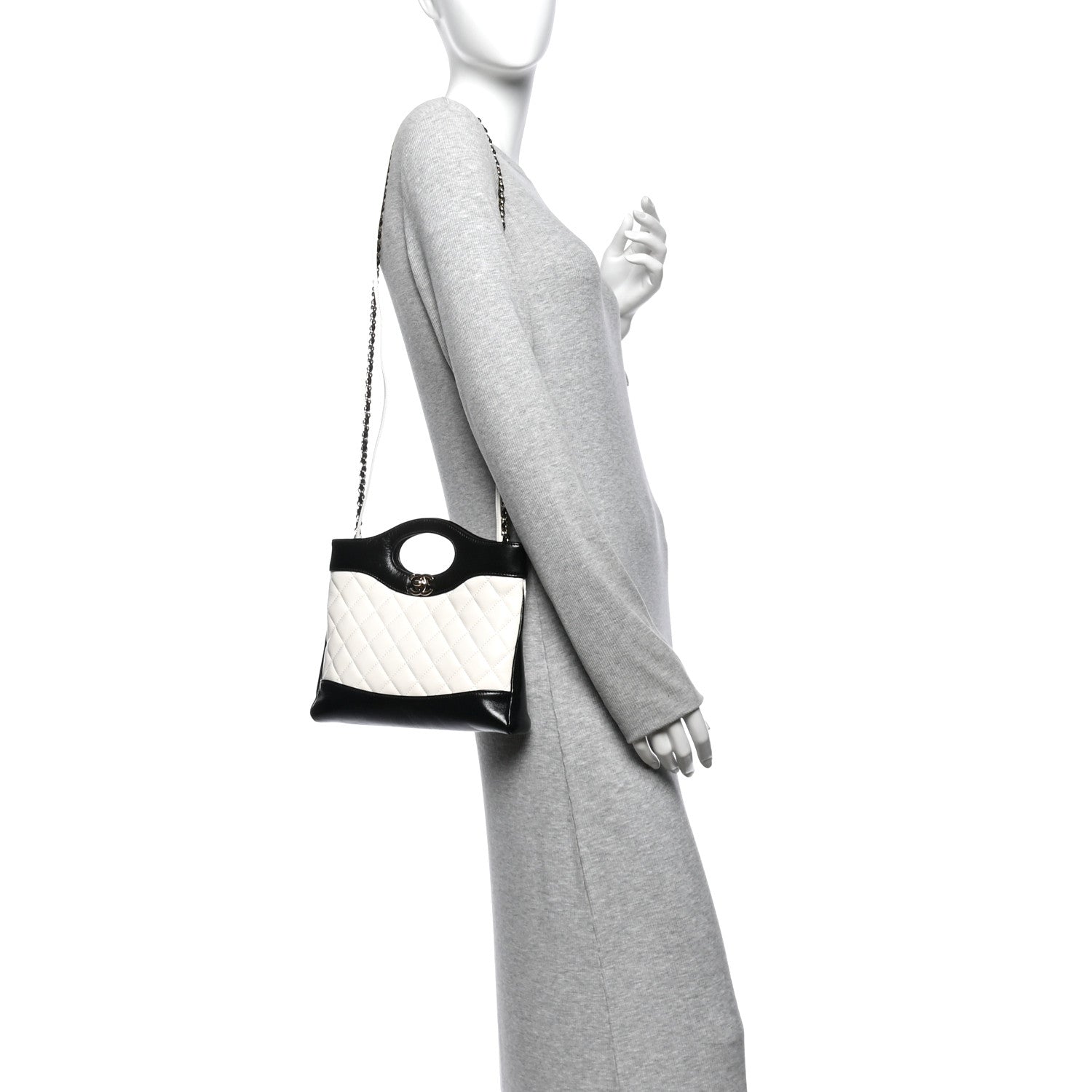 Patent Calfskin Quilted Mini 31 Shopping Bag White Black — view 2
