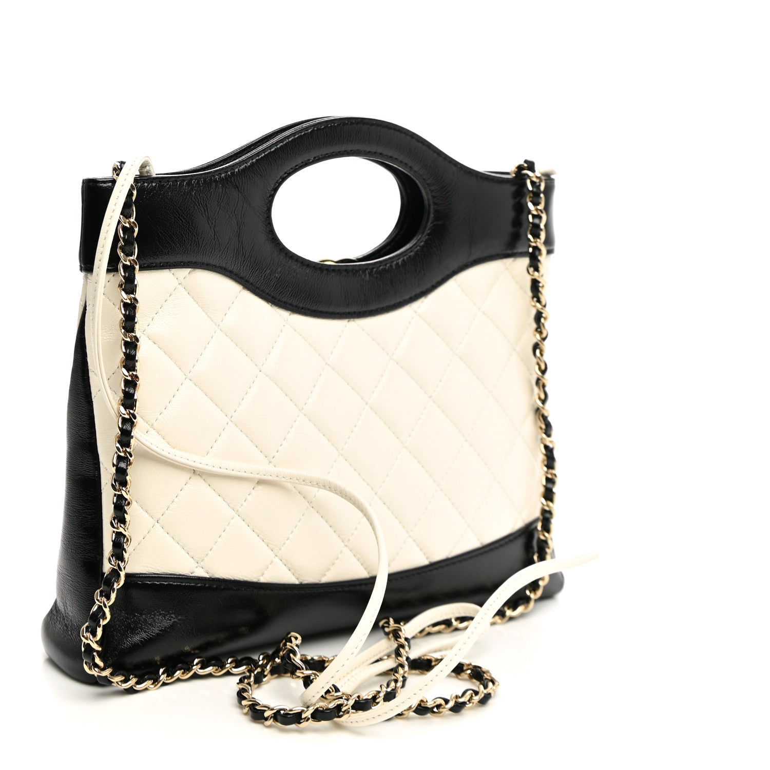 Patent Calfskin Quilted Mini 31 Shopping Bag White Black — view 3