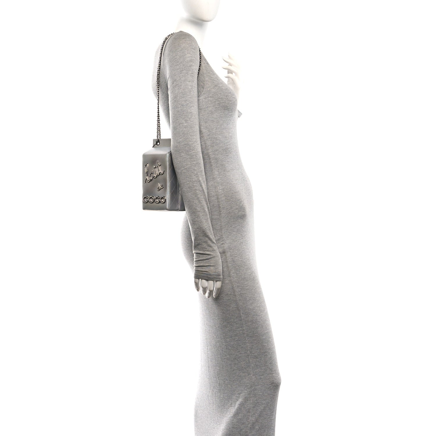 Metallic Goatskin Lait de Coco Milk Carton Bag Silver — view 2
