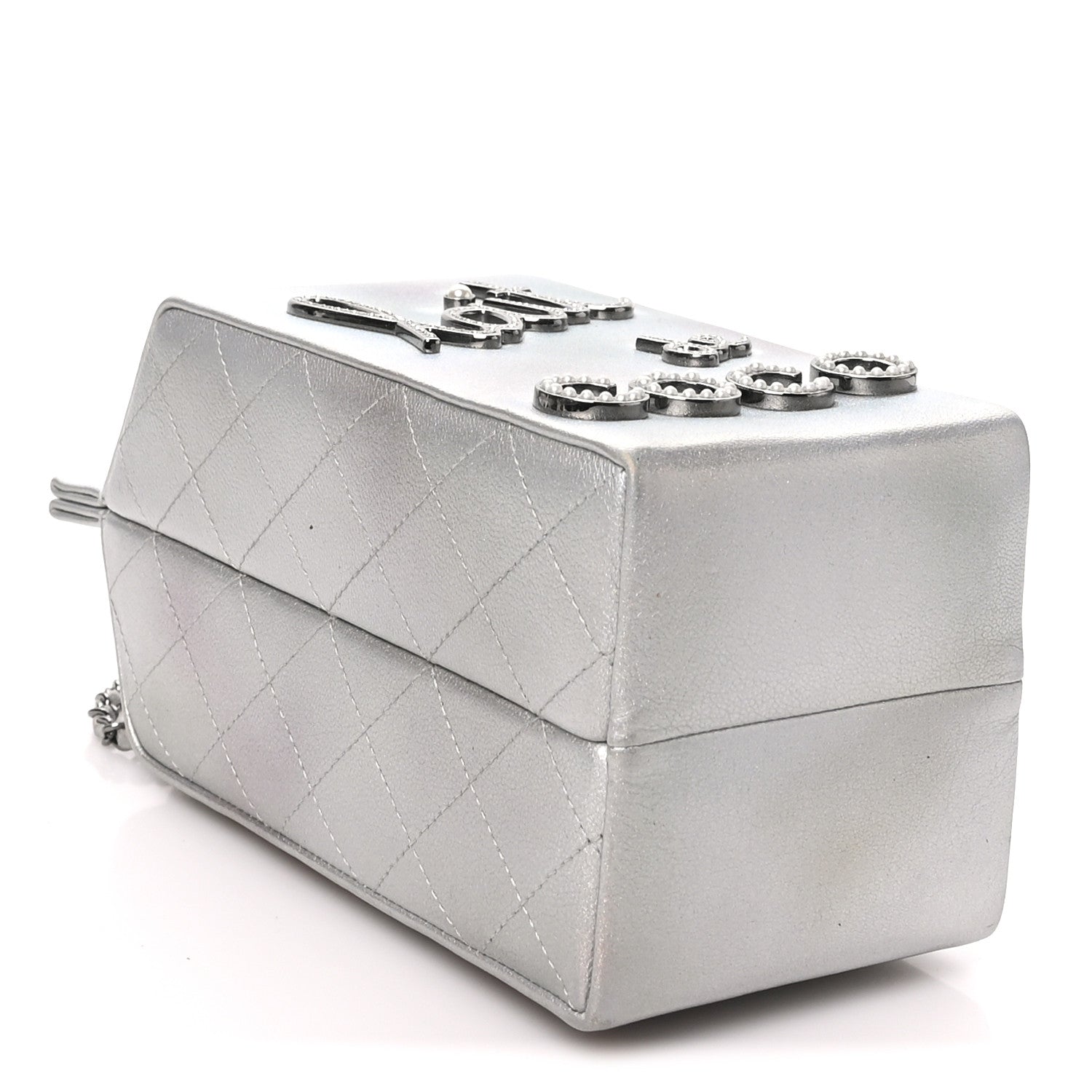 Metallic Goatskin Lait de Coco Milk Carton Bag Silver — view 4