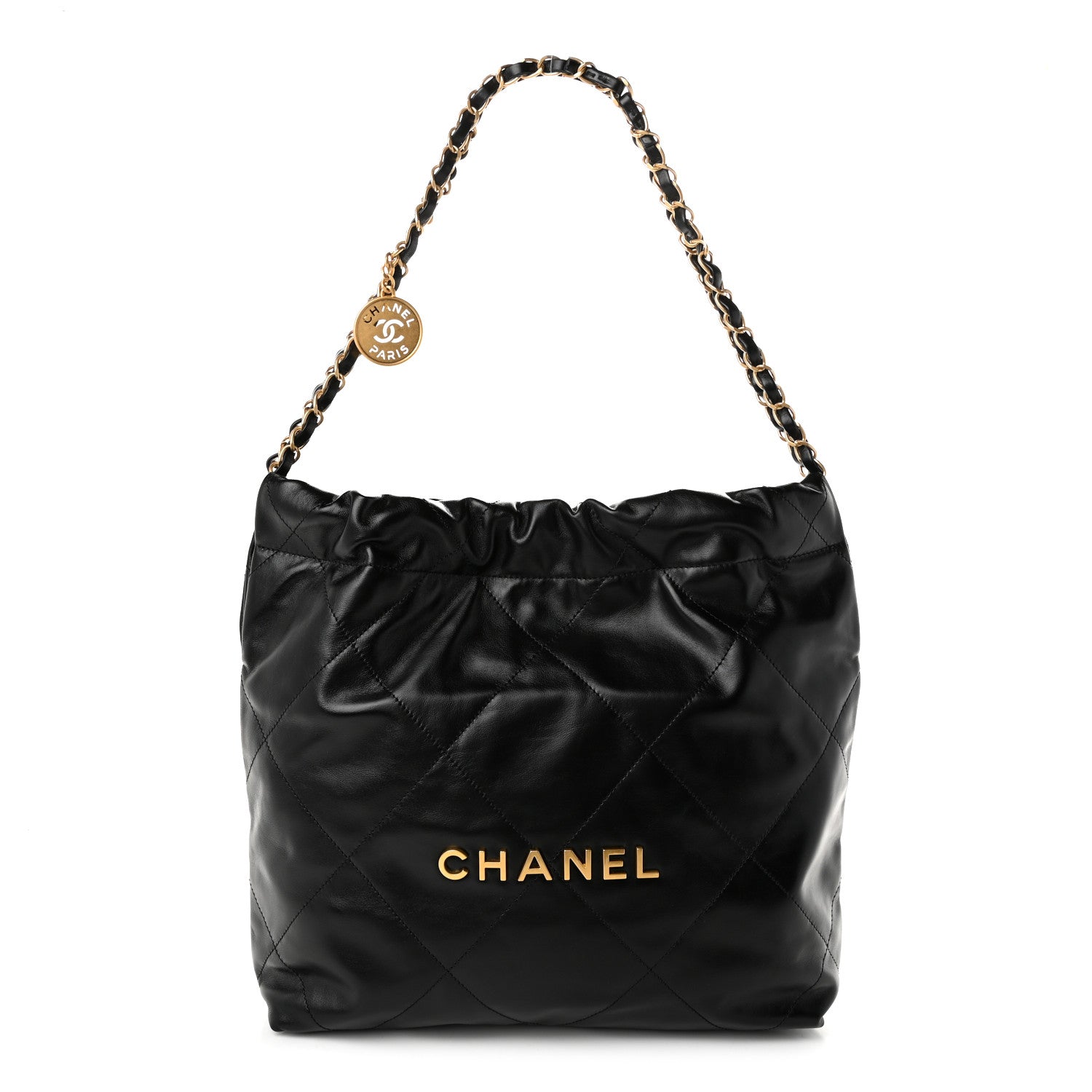 Shiny Calfskin Quilted Small Chanel 22 Black