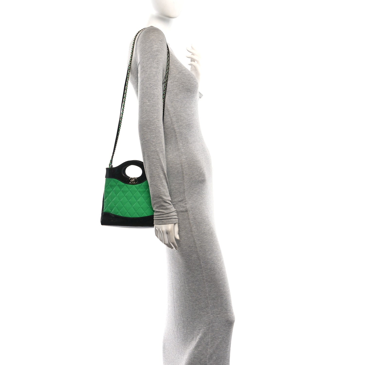 Patent Calfskin Quilted Mini 31 Shopping Bag Green Black — view 2