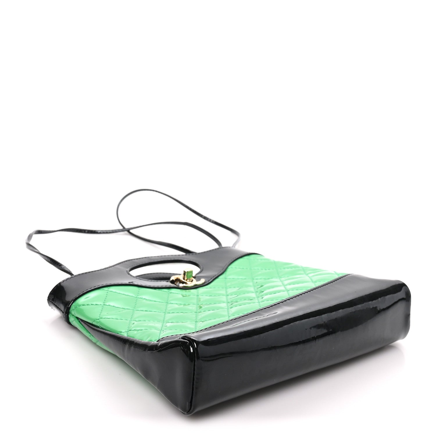 Patent Calfskin Quilted Mini 31 Shopping Bag Green Black — view 4