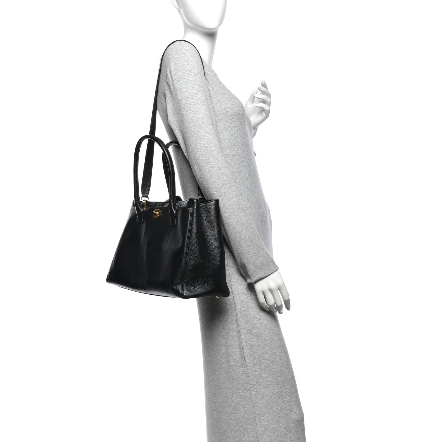 Calfskin Cerf Executive Shopper Tote Black — view 2