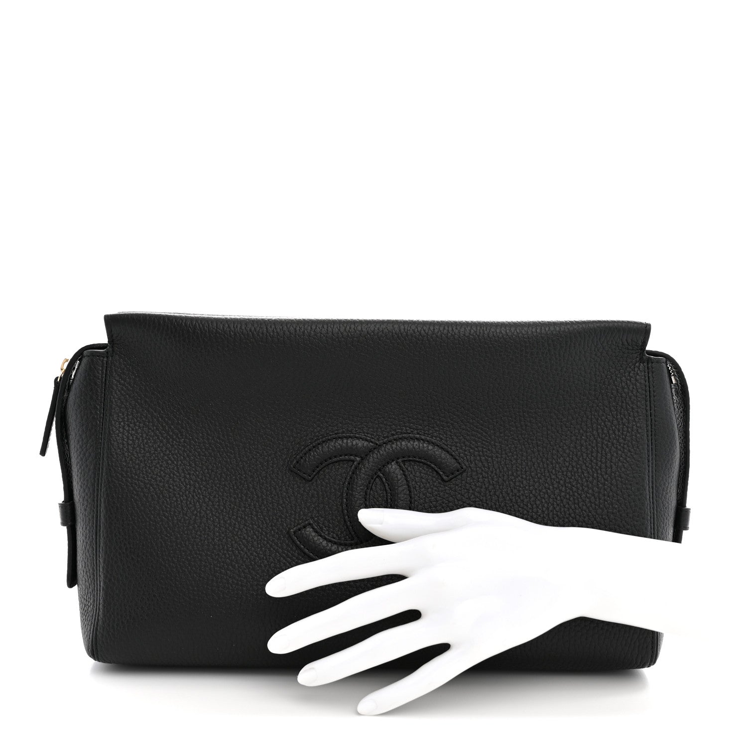 Grained Calfskin Large Zippered Pouch Black — view 2