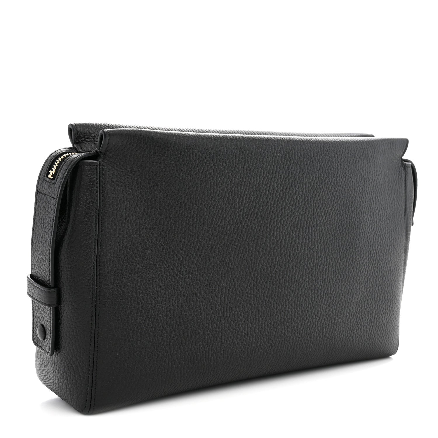Grained Calfskin Large Zippered Pouch Black — view 3