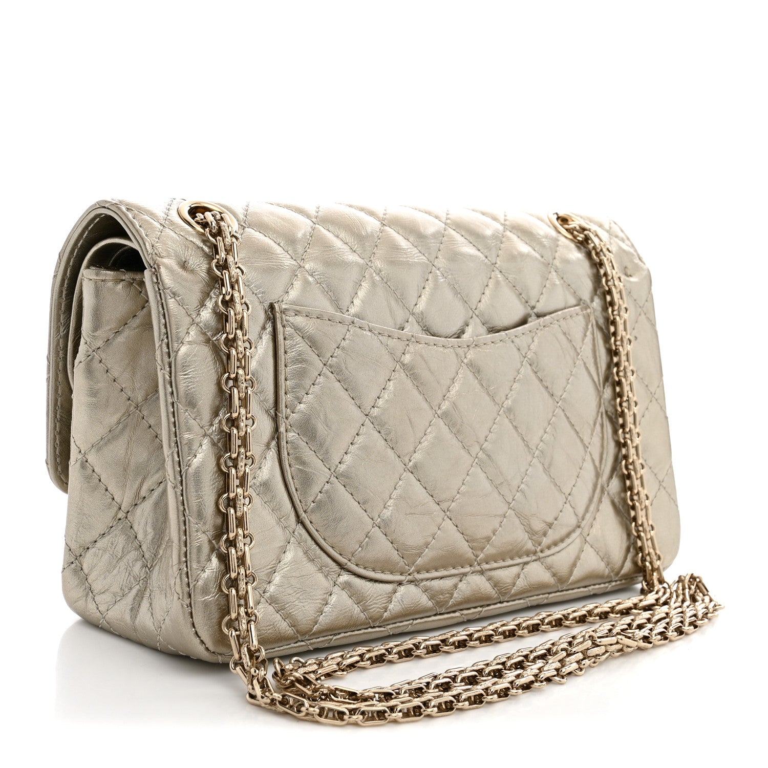 Metallic Aged Calfskin Quilted 2.55 Reissue 225 Flap Pale Gold — view 3
