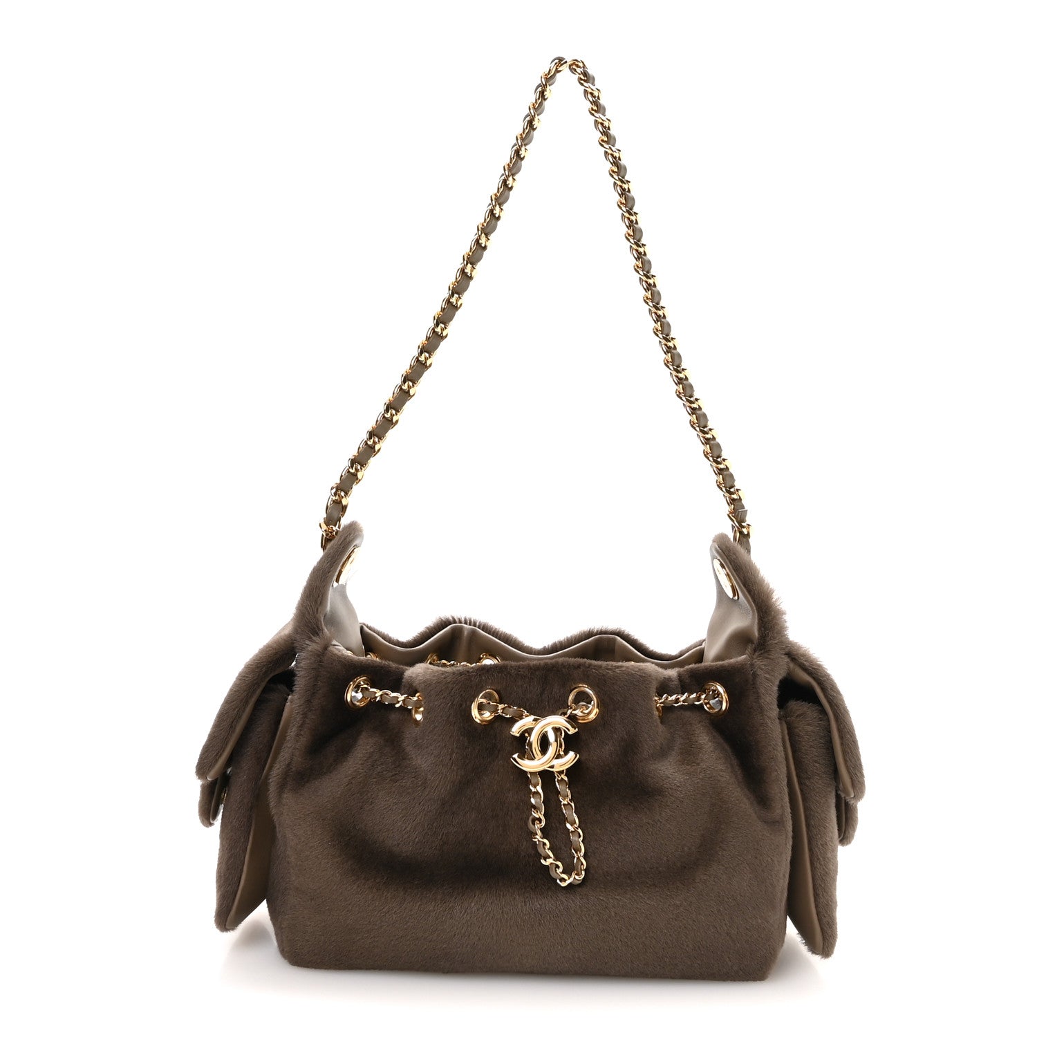 Pony Hair Mini Chanel 25 Handbag Dark Khaki