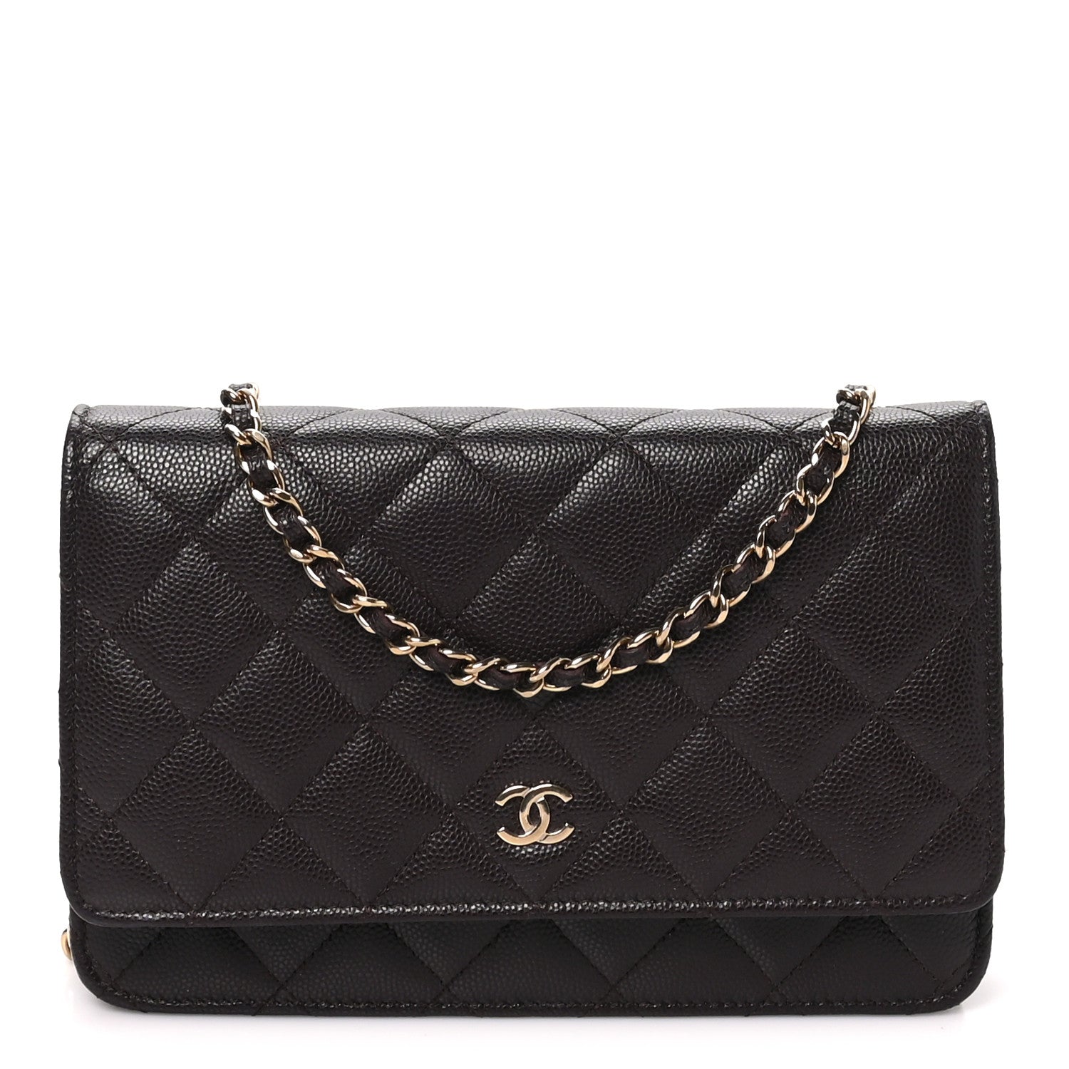 Caviar Quilted Wallet on Chain WOC Dark Brown