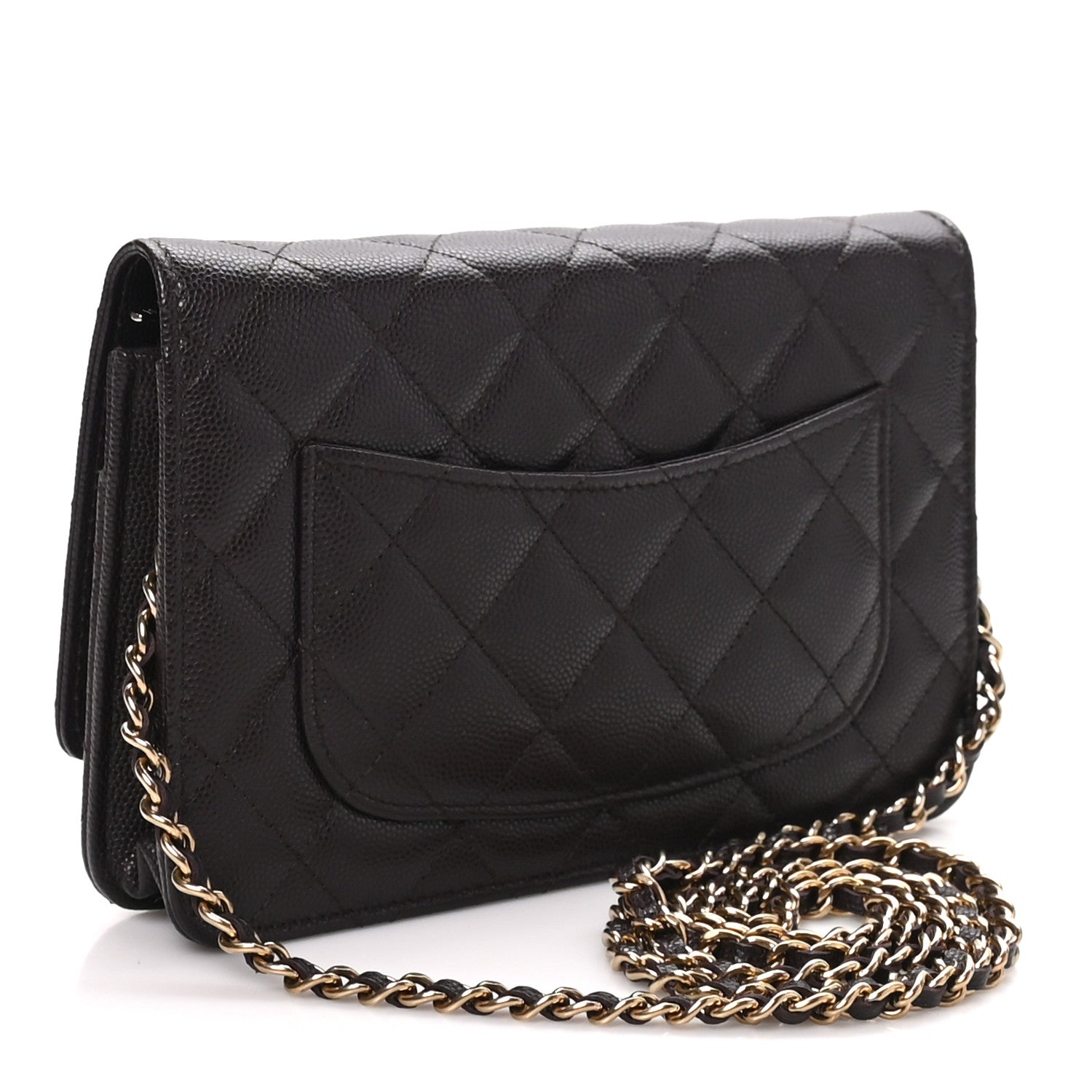 Caviar Quilted Wallet on Chain WOC Dark Brown — view 3