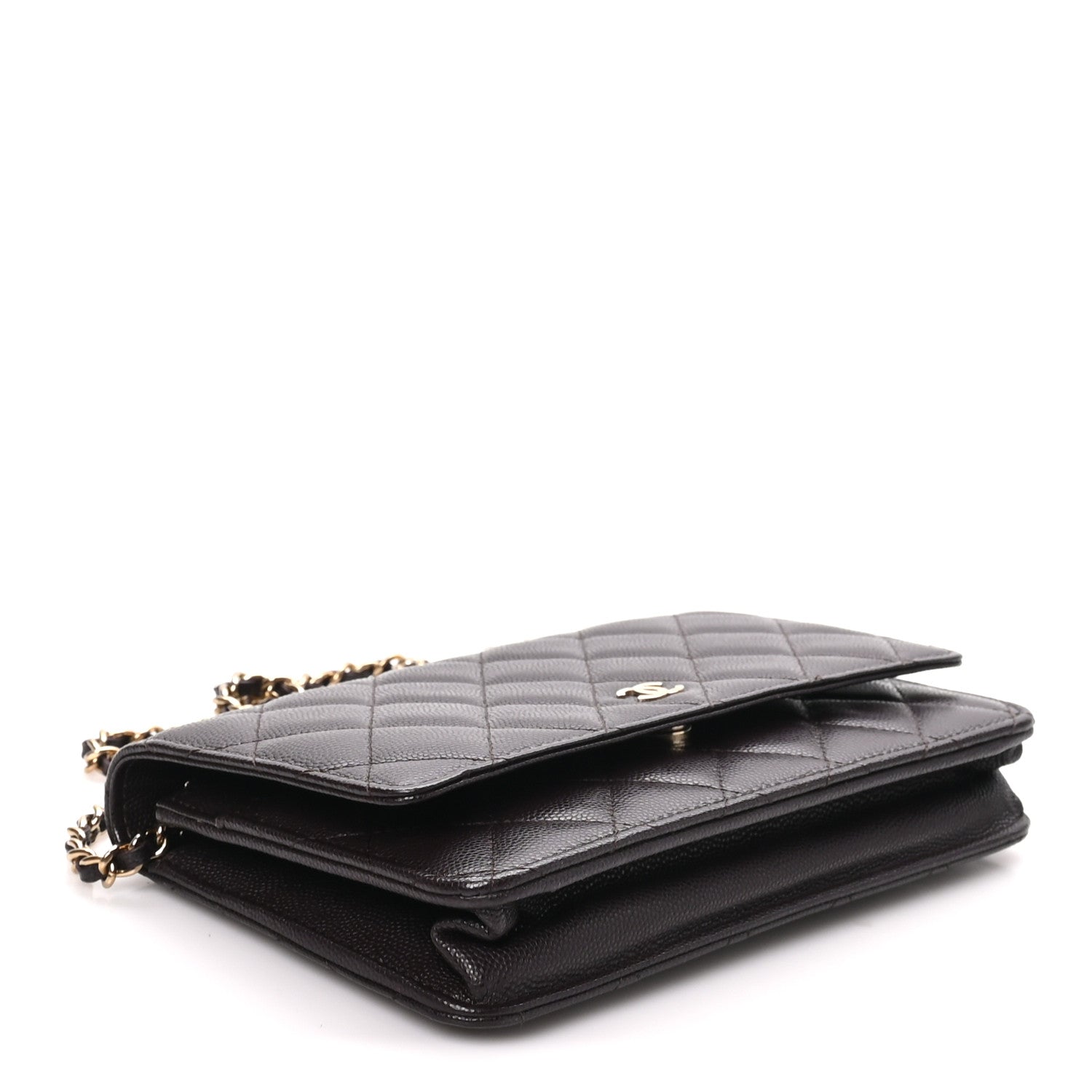 Caviar Quilted Wallet on Chain WOC Dark Brown — view 4