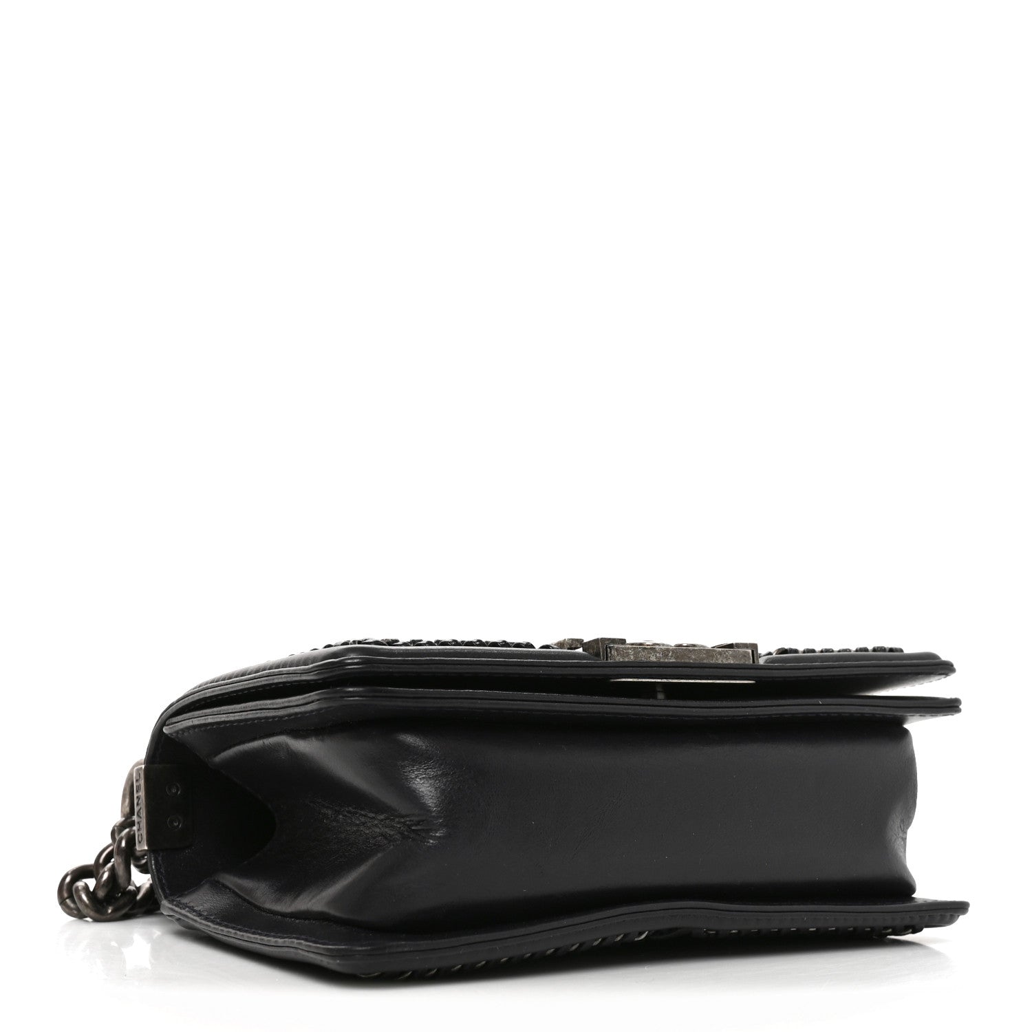 Shiny Goatskin Quilted Small Boy Top Handle Flap Navy Blue — view 4