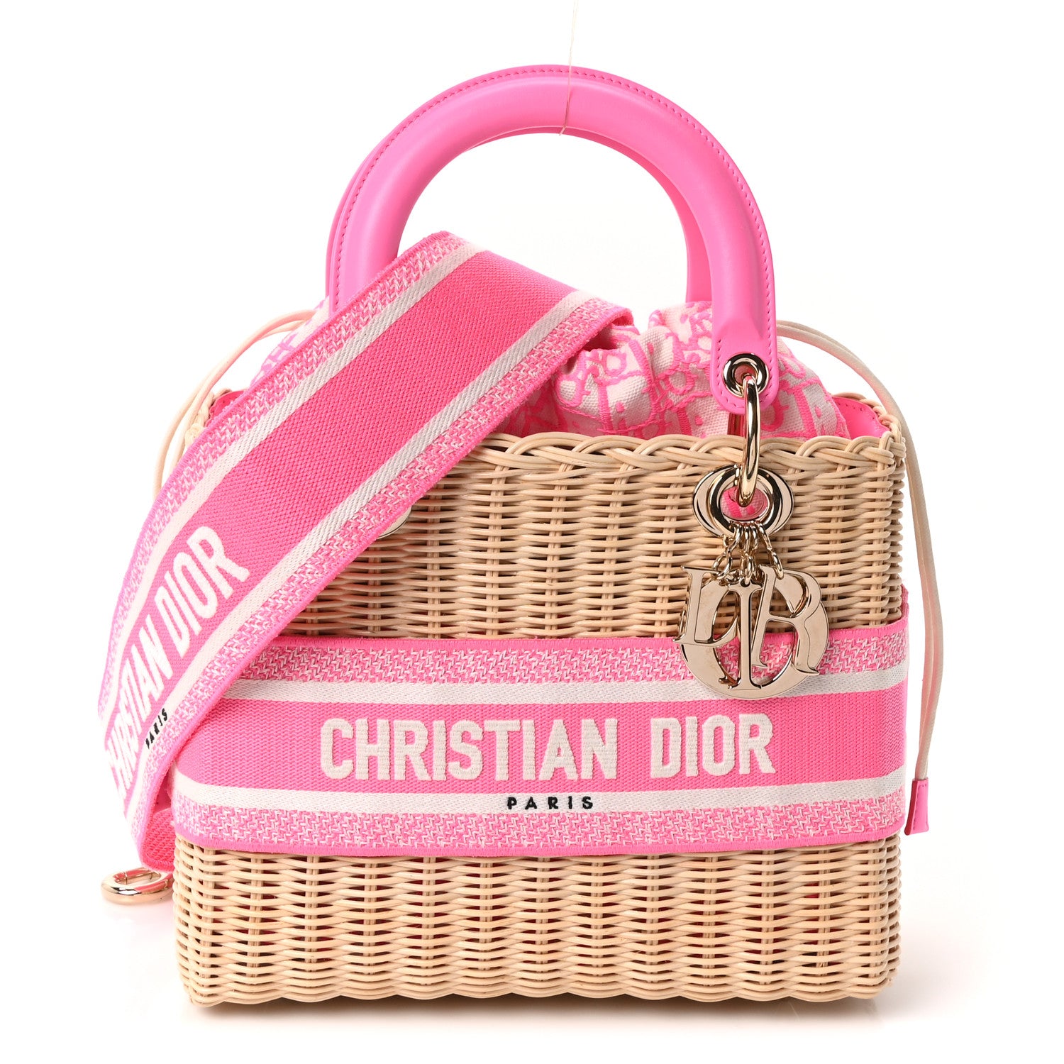 Wicker Oblique Medium Lady Dior Bag Fluorescent Pink