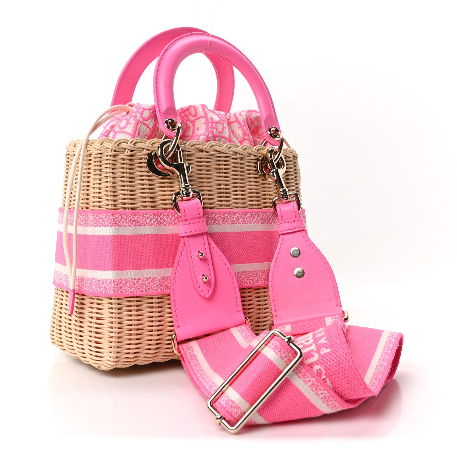 Wicker Oblique Medium Lady Dior Bag Fluorescent Pink — view 3