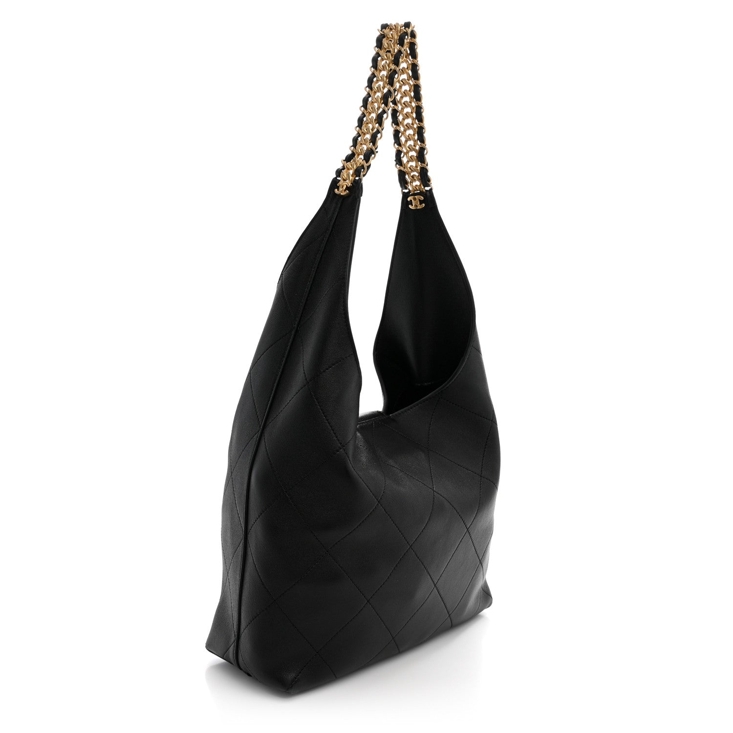 Shiny Lambskin Quilted Medium Hobo Black — view 3