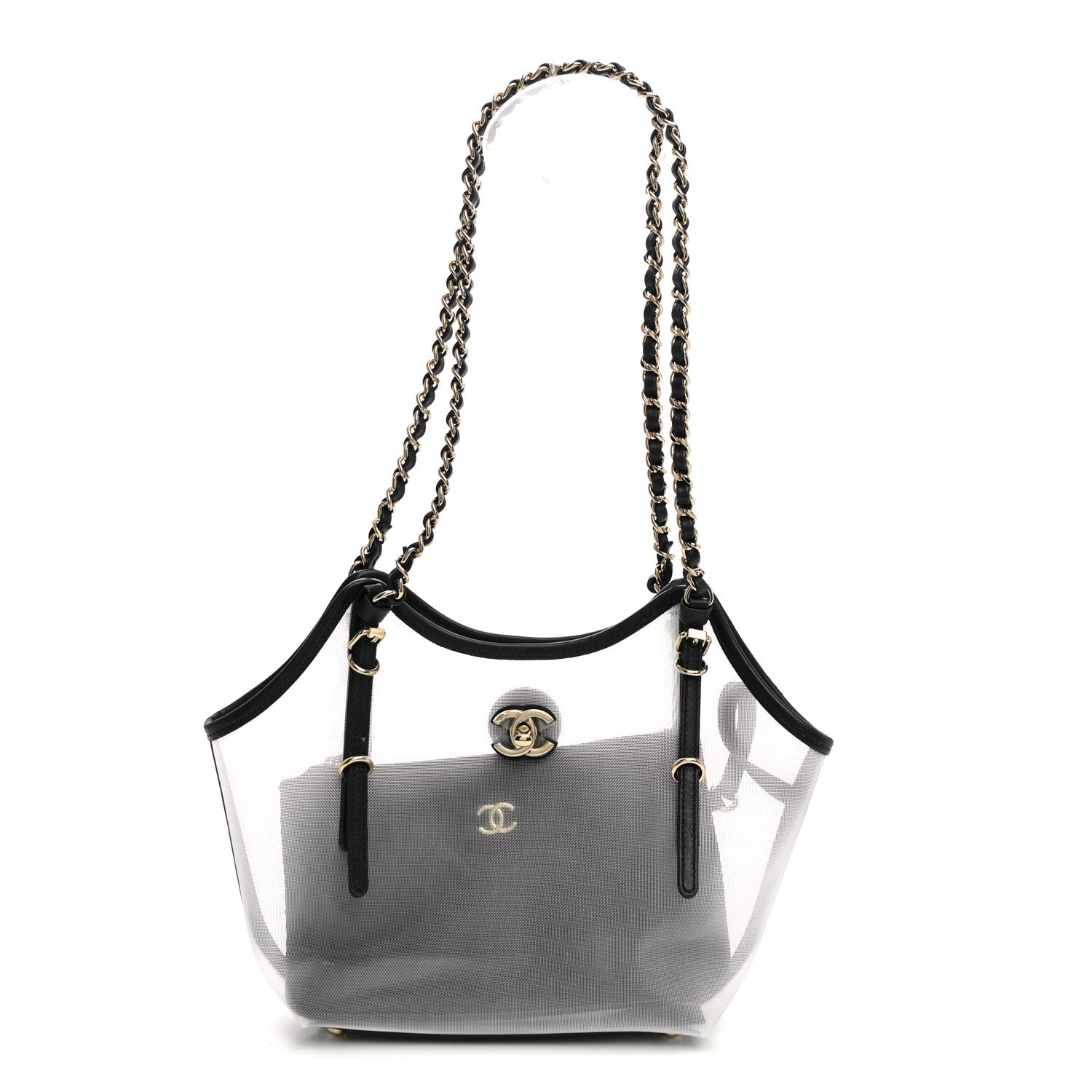 Mesh Calfskin Small Coco Beach Shopping Tote Transparent Black — view 1