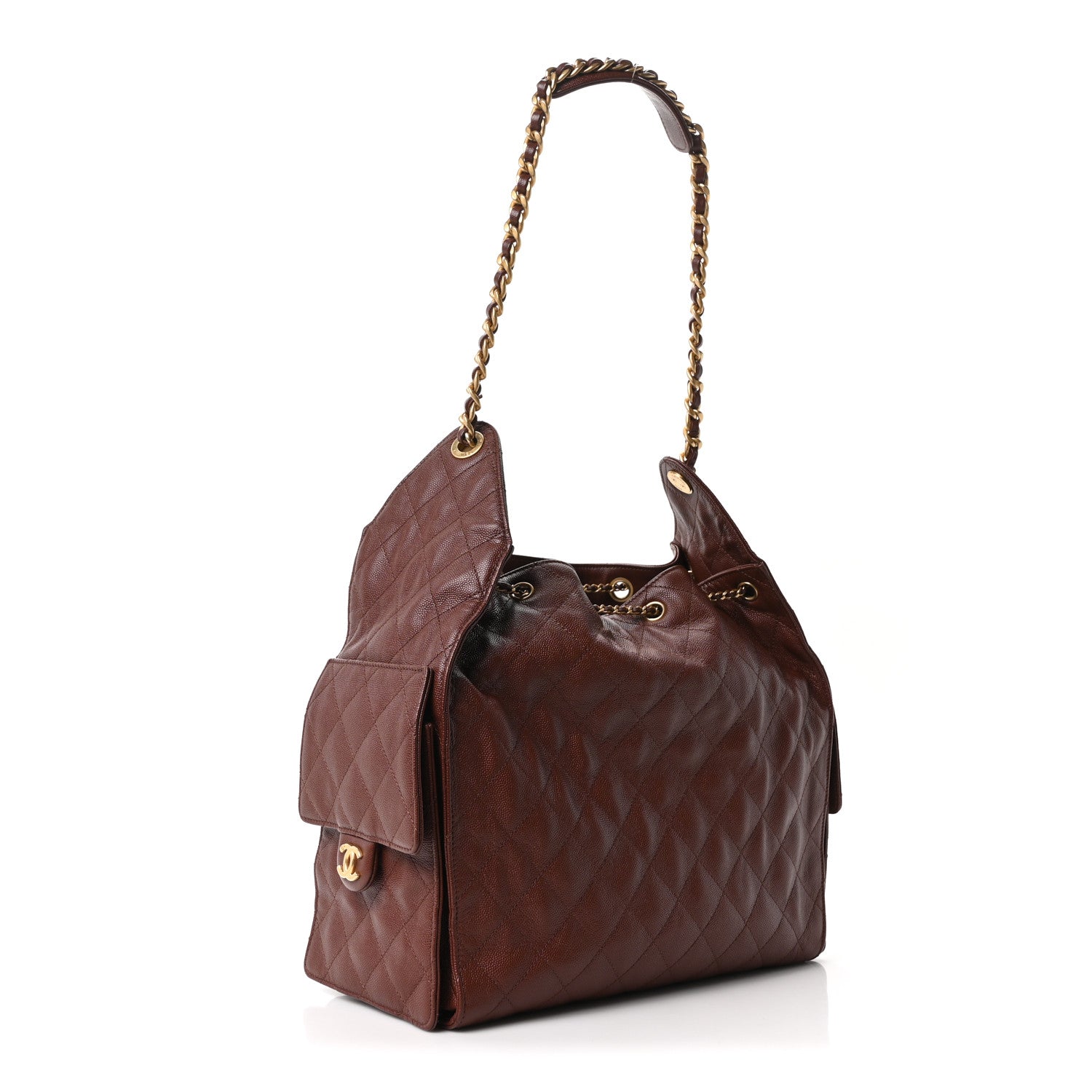 Caviar Quilted Medium Chanel 25 Handbag Dark Brown — view 3