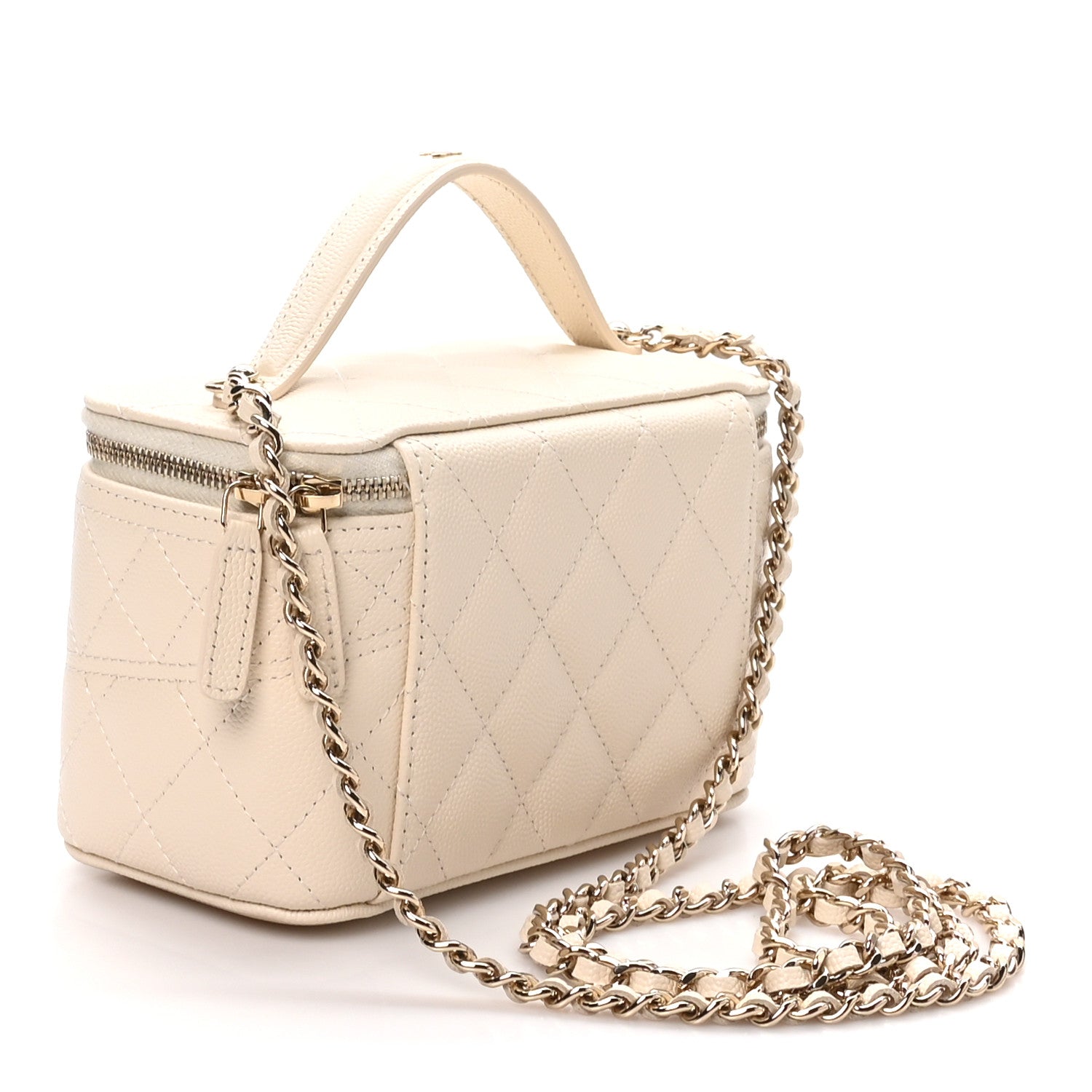 Caviar Quilted Trendy Handle Mini Vanity Ecru — view 3