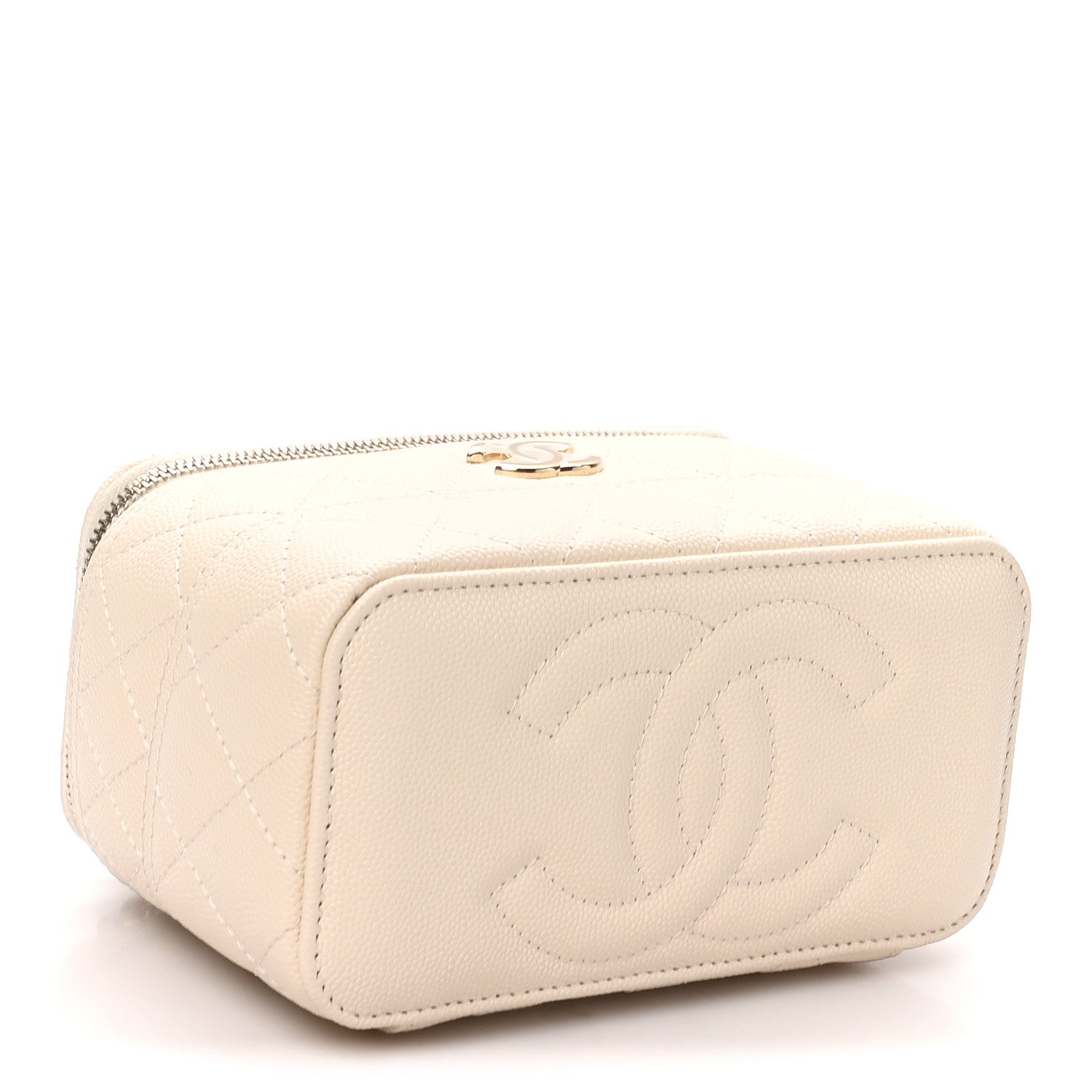 Caviar Quilted Trendy Handle Mini Vanity Ecru — view 4