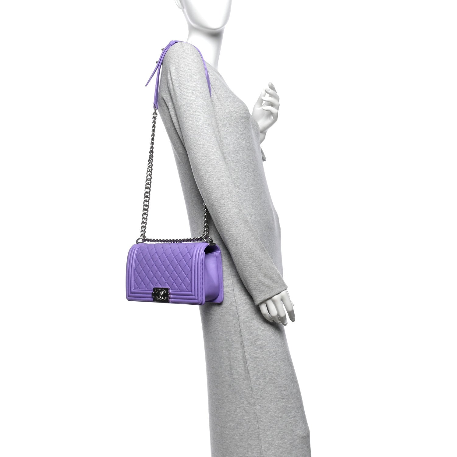Calfskin Quilted Medium Boy Flap Purple — view 2