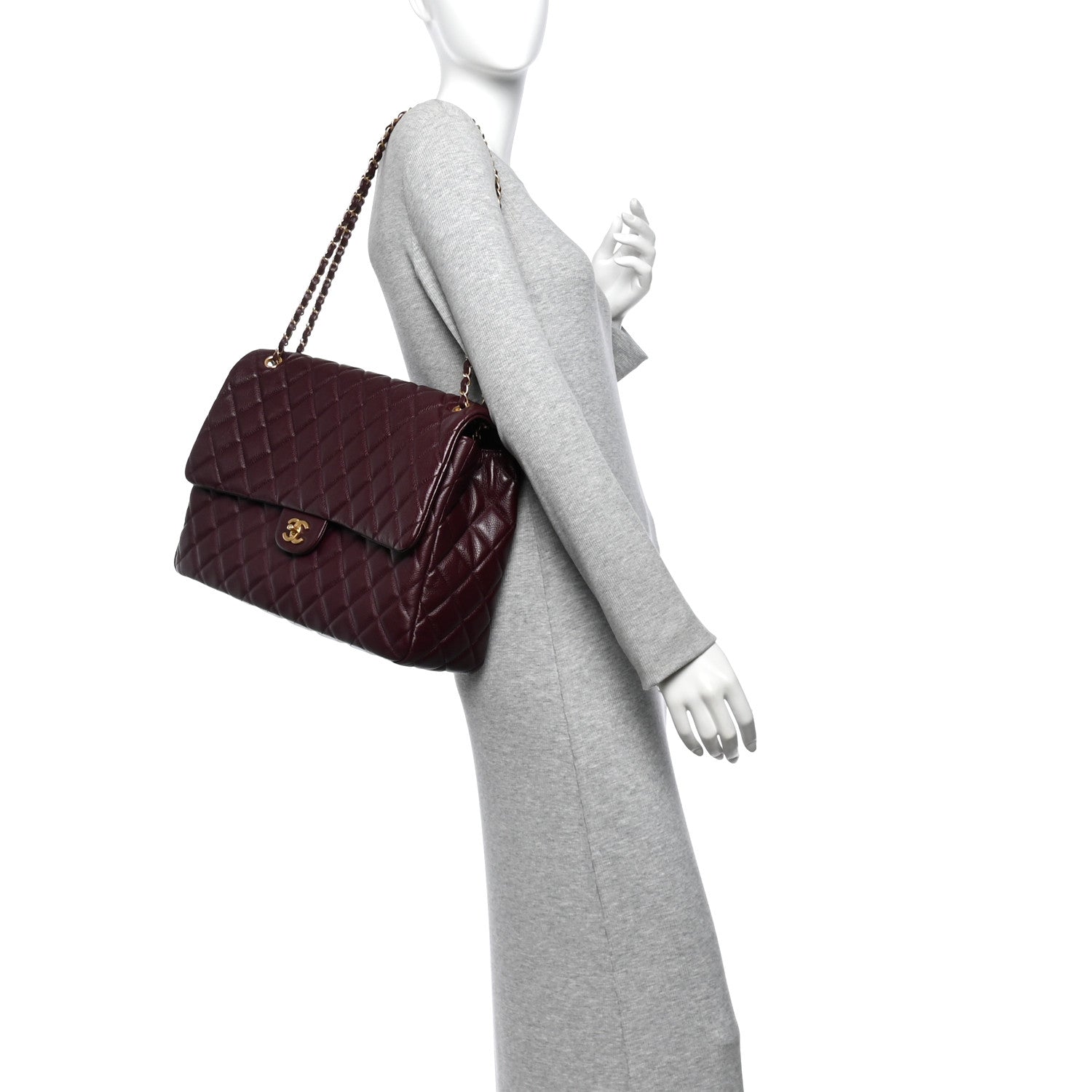 Grained Calfskin Quilted XXL Travel Flap Bag Burgundy — view 2
