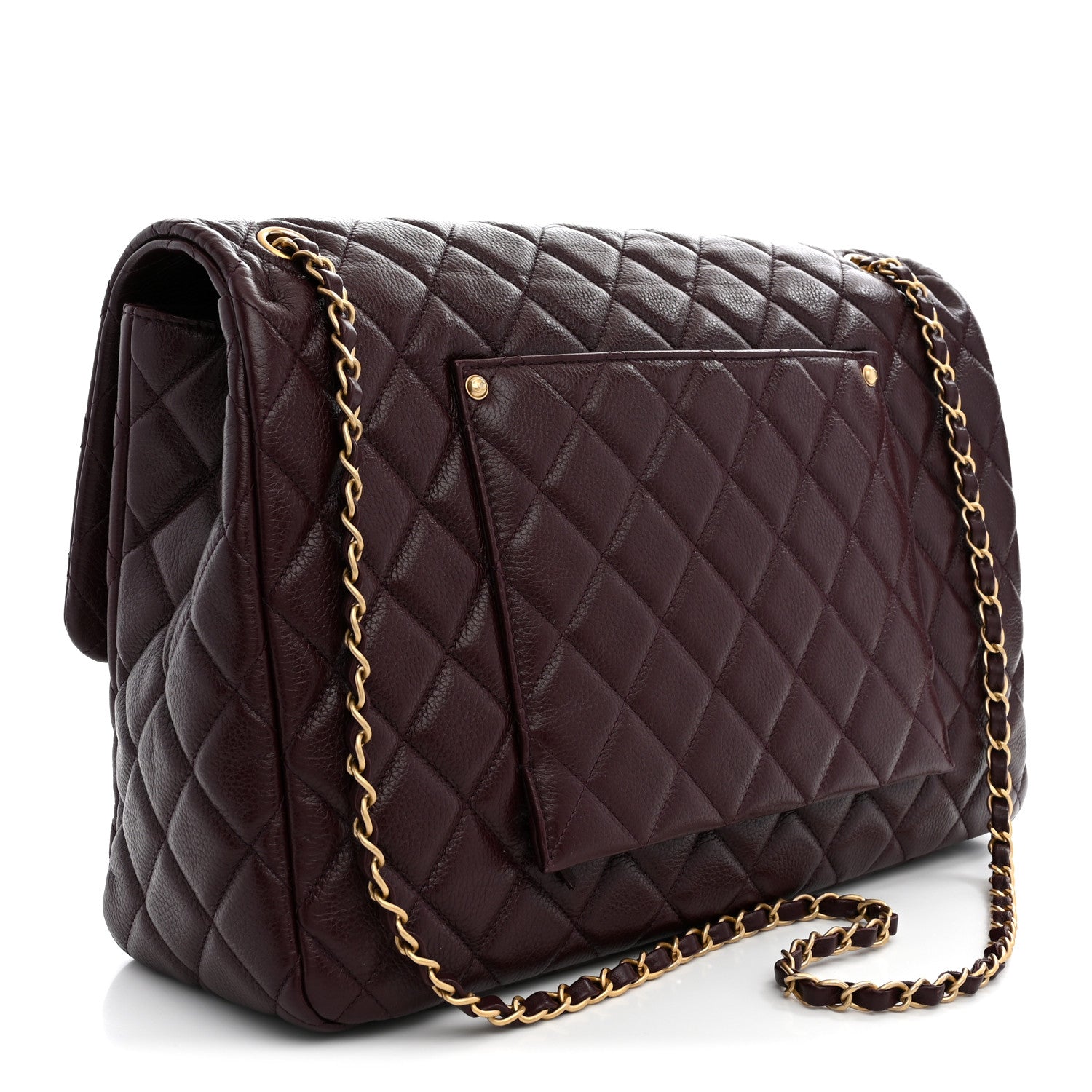 Grained Calfskin Quilted XXL Travel Flap Bag Burgundy — view 3