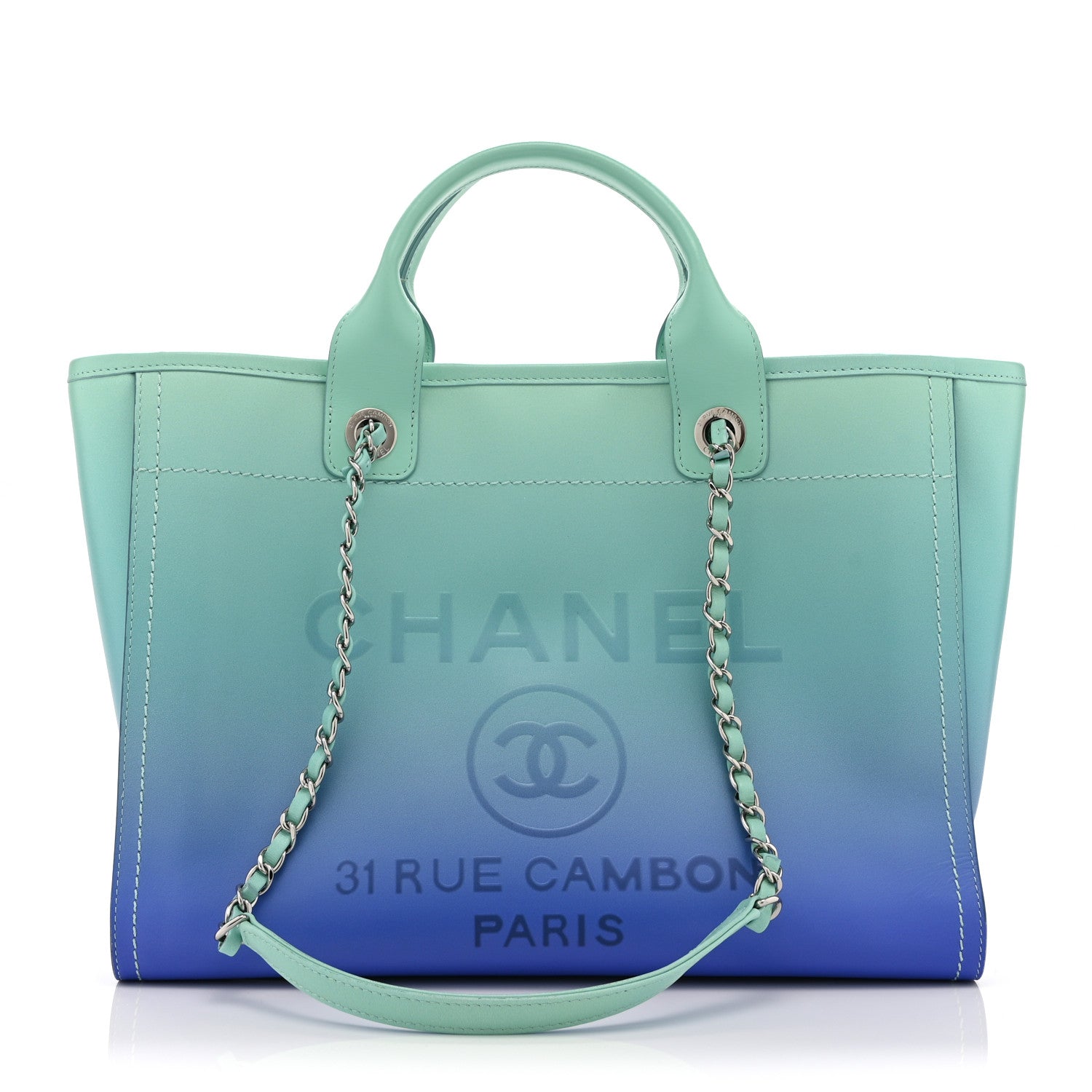 Shaded Calfskin Medium Deauville Tote Light Green Turquoise Purple