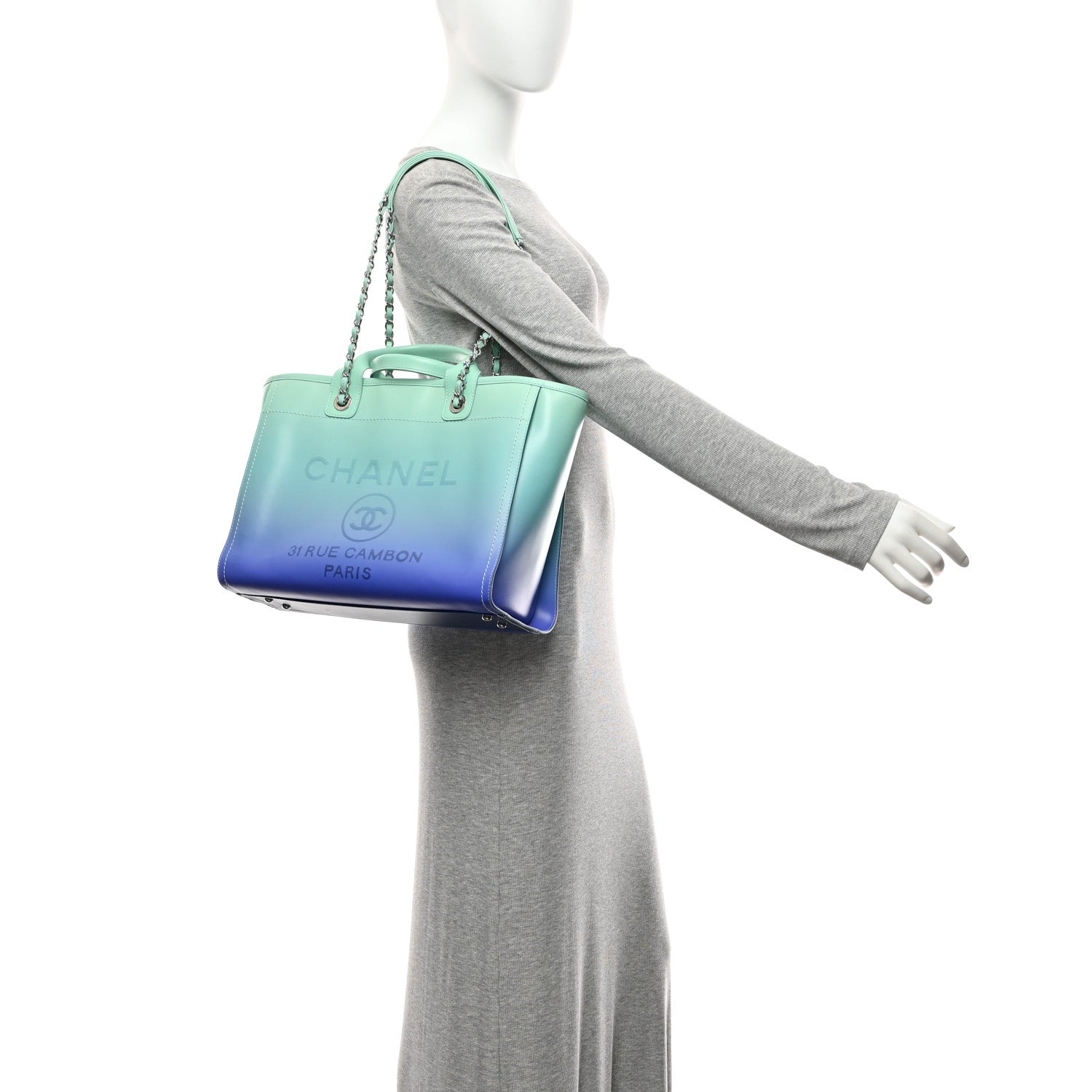 Shaded Calfskin Medium Deauville Tote Light Green Turquoise Purple — view 2