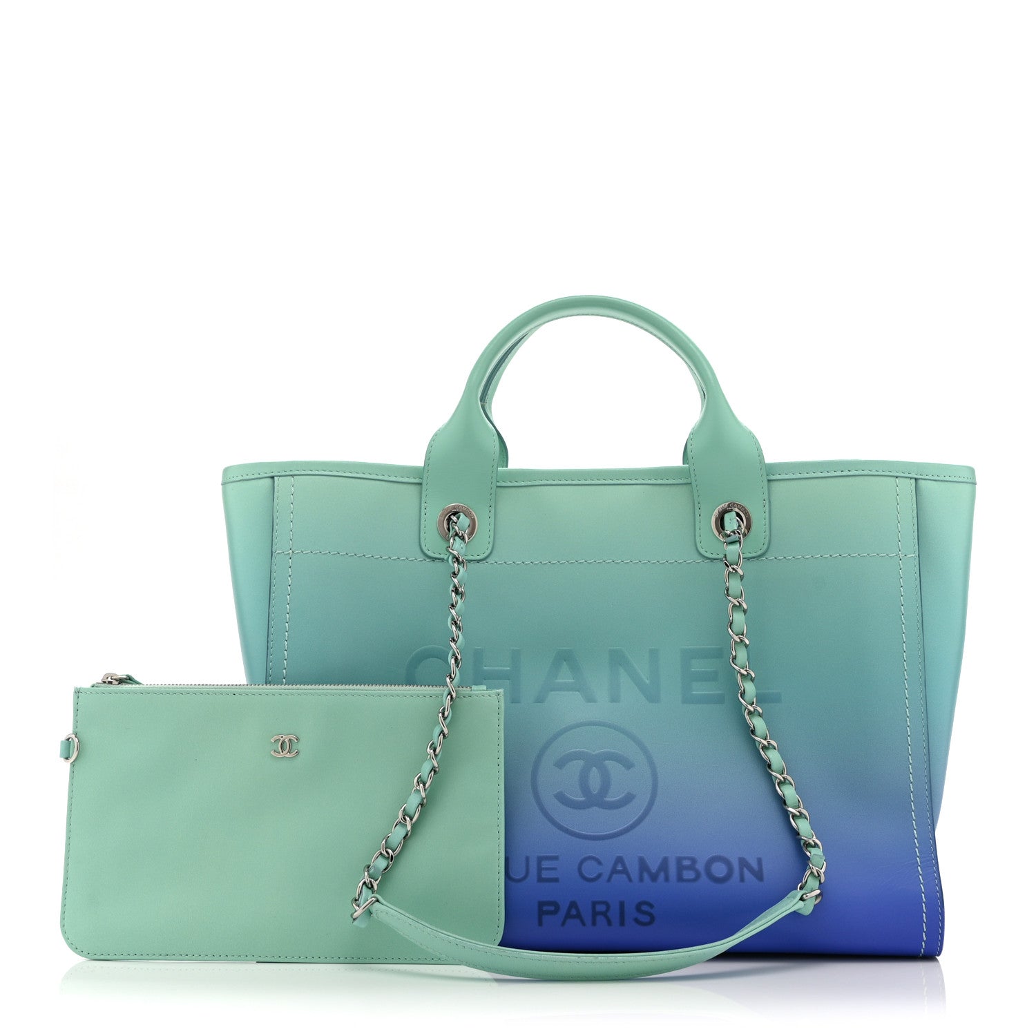 Shaded Calfskin Medium Deauville Tote Light Green Turquoise Purple — view 3