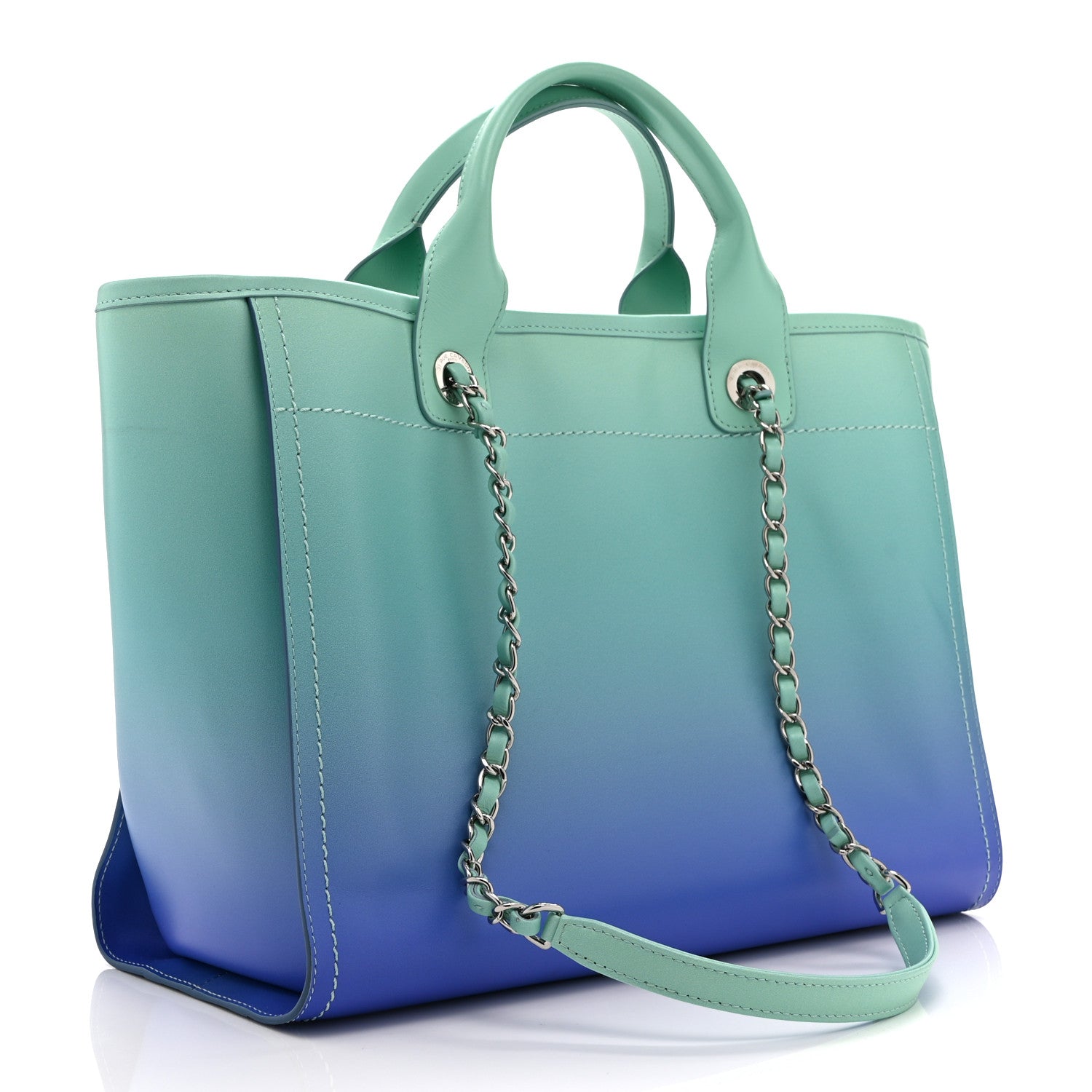 Shaded Calfskin Medium Deauville Tote Light Green Turquoise Purple — view 4