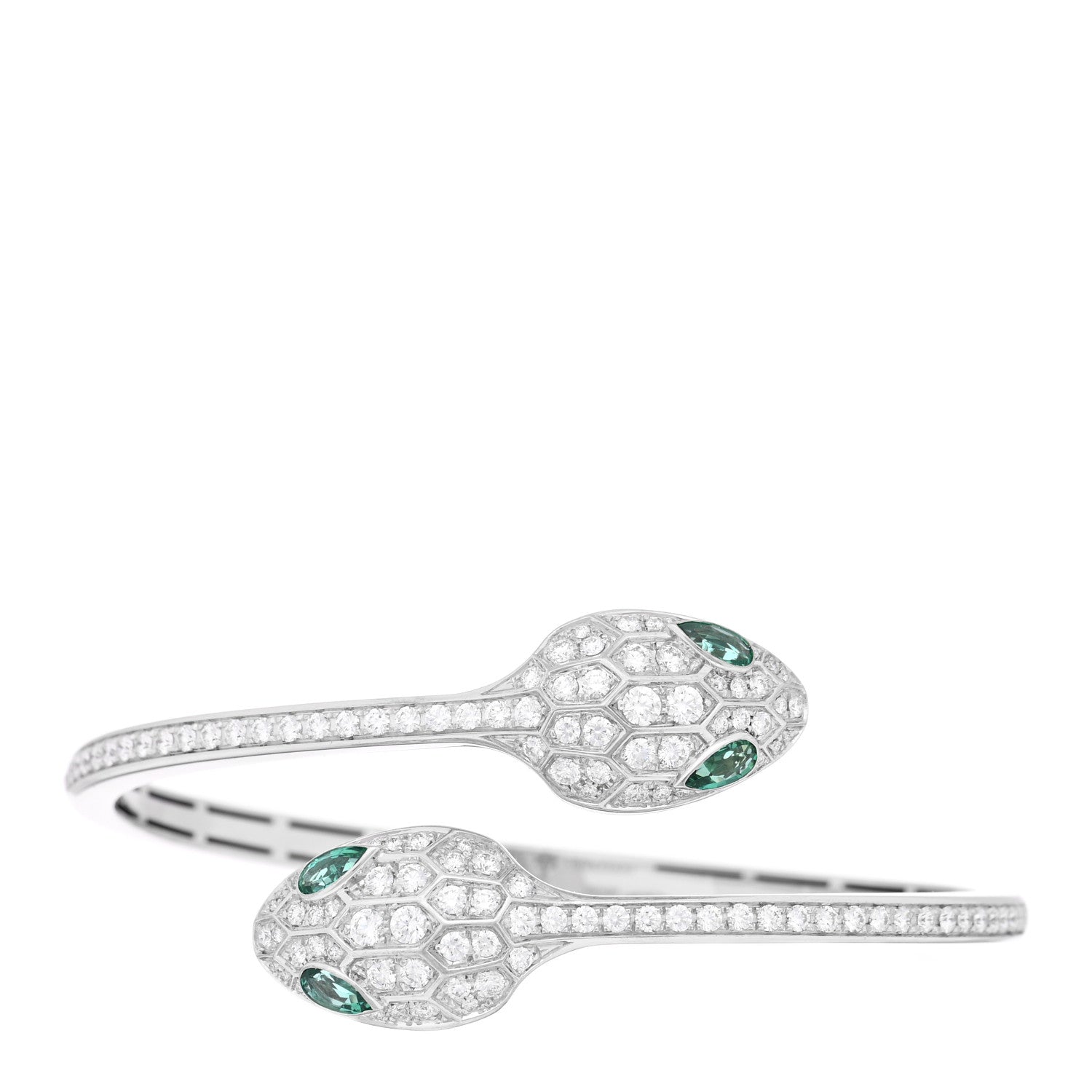 18K White Gold Diamond Emerald Serpenti Seduttori Pave Bracelet