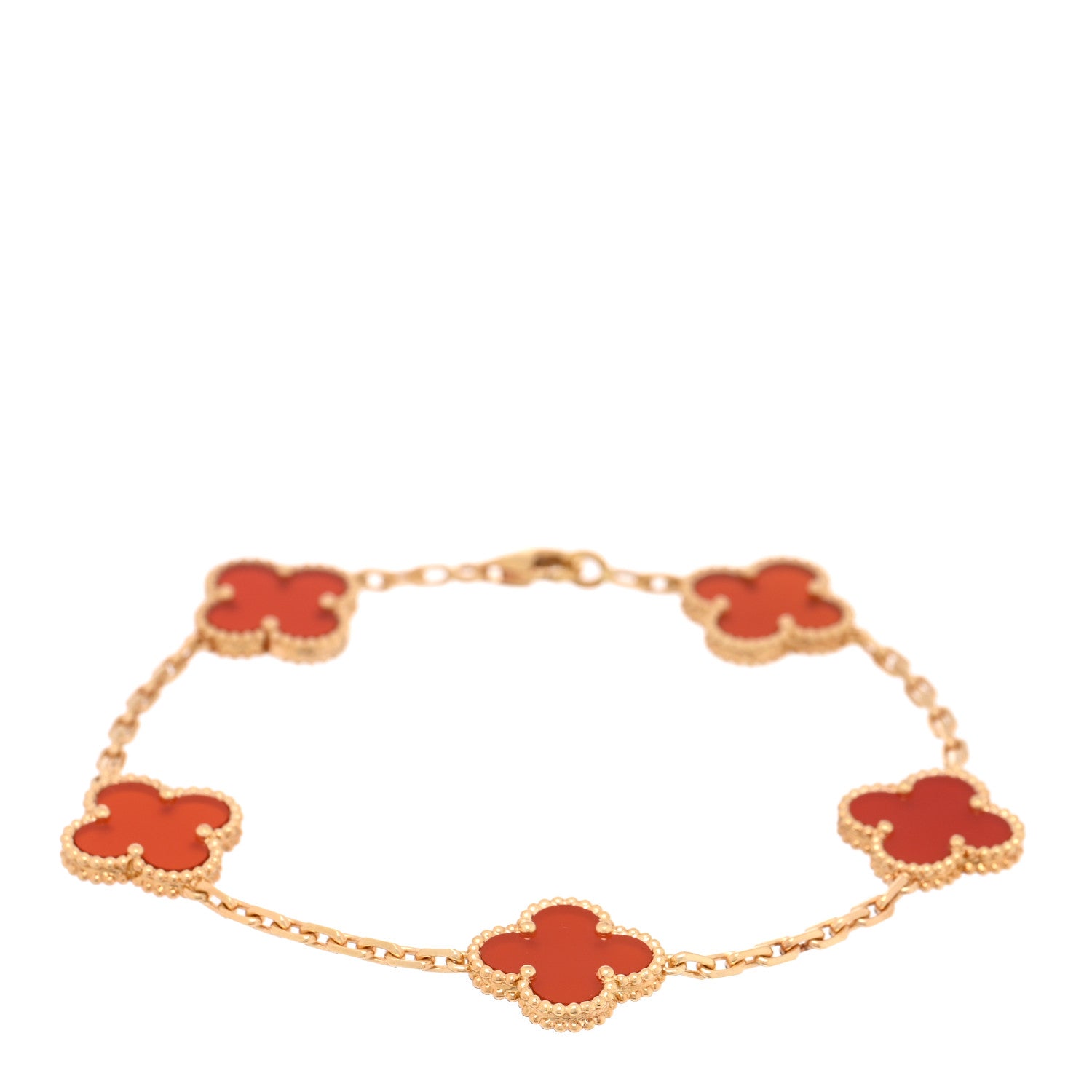 18K Yellow Gold Carnelian 5 Motifs Vintage Alhambra Bracelet