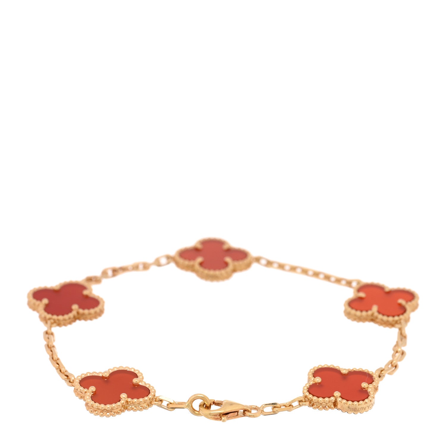 18K Yellow Gold Carnelian 5 Motifs Vintage Alhambra Bracelet — view 2