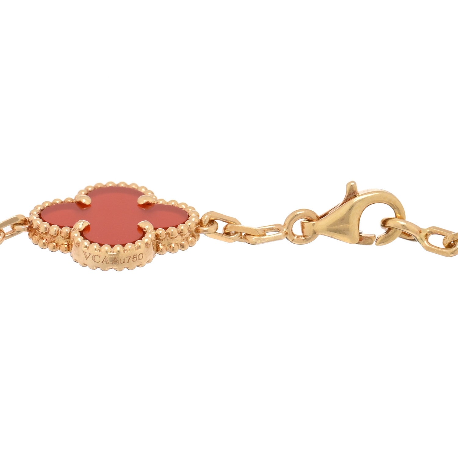 18K Yellow Gold Carnelian 5 Motifs Vintage Alhambra Bracelet — view 3