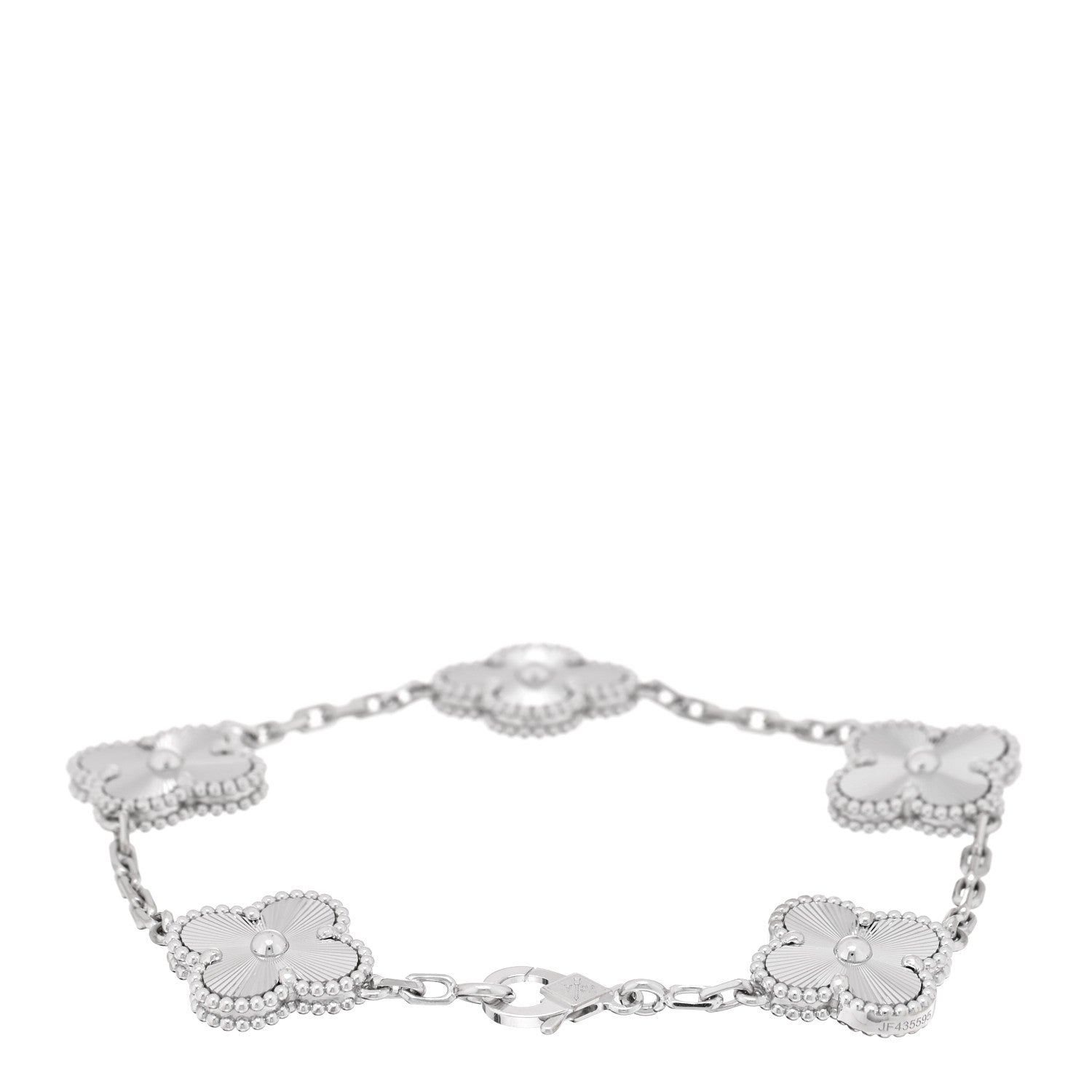 18K White Gold 5 Motifs Guilloche Vintage Alhambra Bracelet — view 2