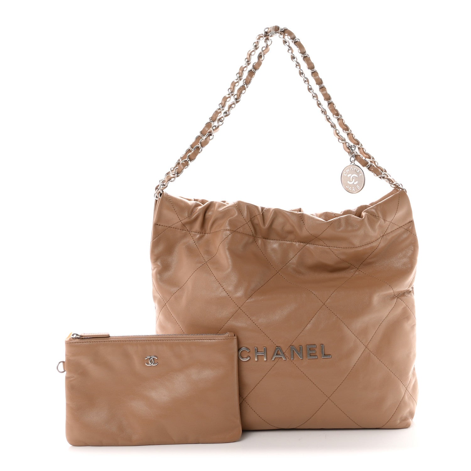 Shiny Calfskin Quilted Small Chanel 22 Beige — view 2