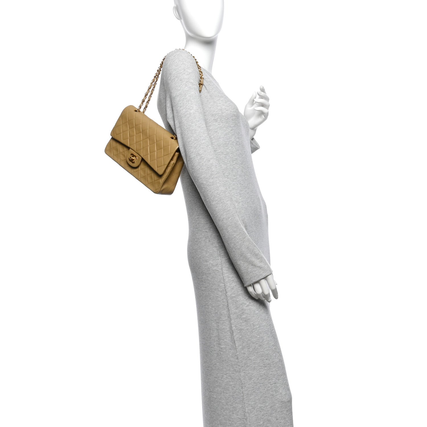Lambskin Quilted Medium Double Flap Beige — view 2